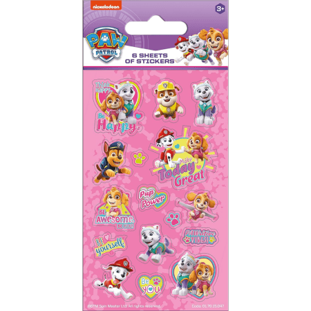 Paw Patrol Pink Party Stickers 6 Sheets