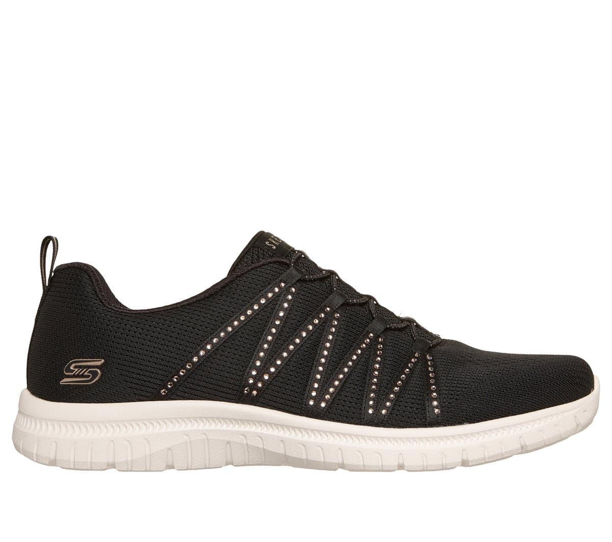 Skechers Women's Virtue - She Sparkles Slip-On Shoes in Black/Rose Gold, Size 2, Vegan