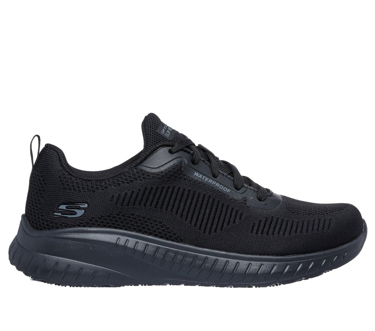 Skechers Women's Work Slip-Resistant Waterproof: Squad Chaos - Awoa Sneaker in Black, Size 7 Wide , Vegan