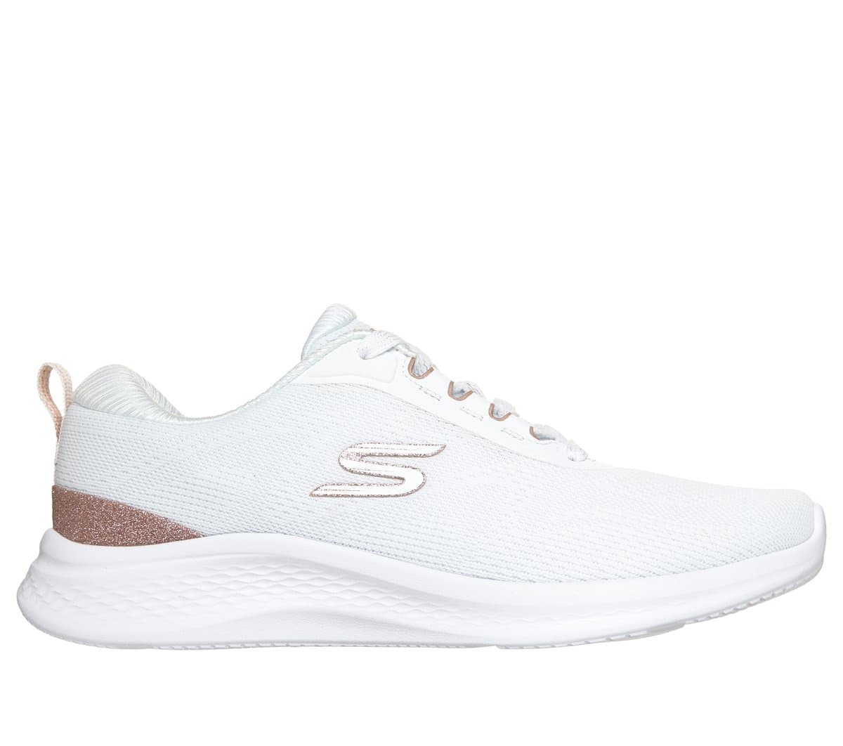 Skechers Women's Skech-Lite Pro 2.0 - Brilliant Shimmer Sneaker in White/Rose Gold, Size 6.5, Vegan, Machine Washable