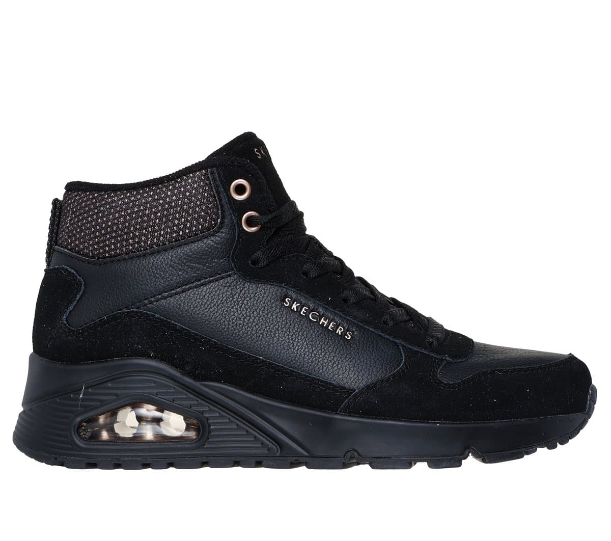 Skechers Women's UNO - Stacre Shine Sneaker in Black, Size 2