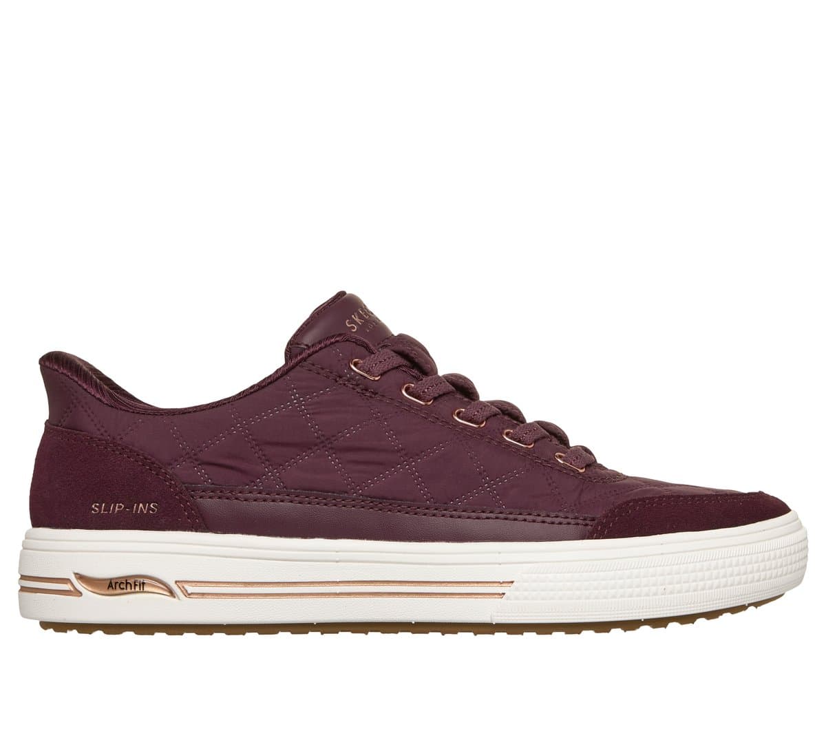 Skechers Women's Slip-ins: Arch Fit Arcade - Cosy Fit Cuddle Steps Sneaker in Wine, Size 4.5