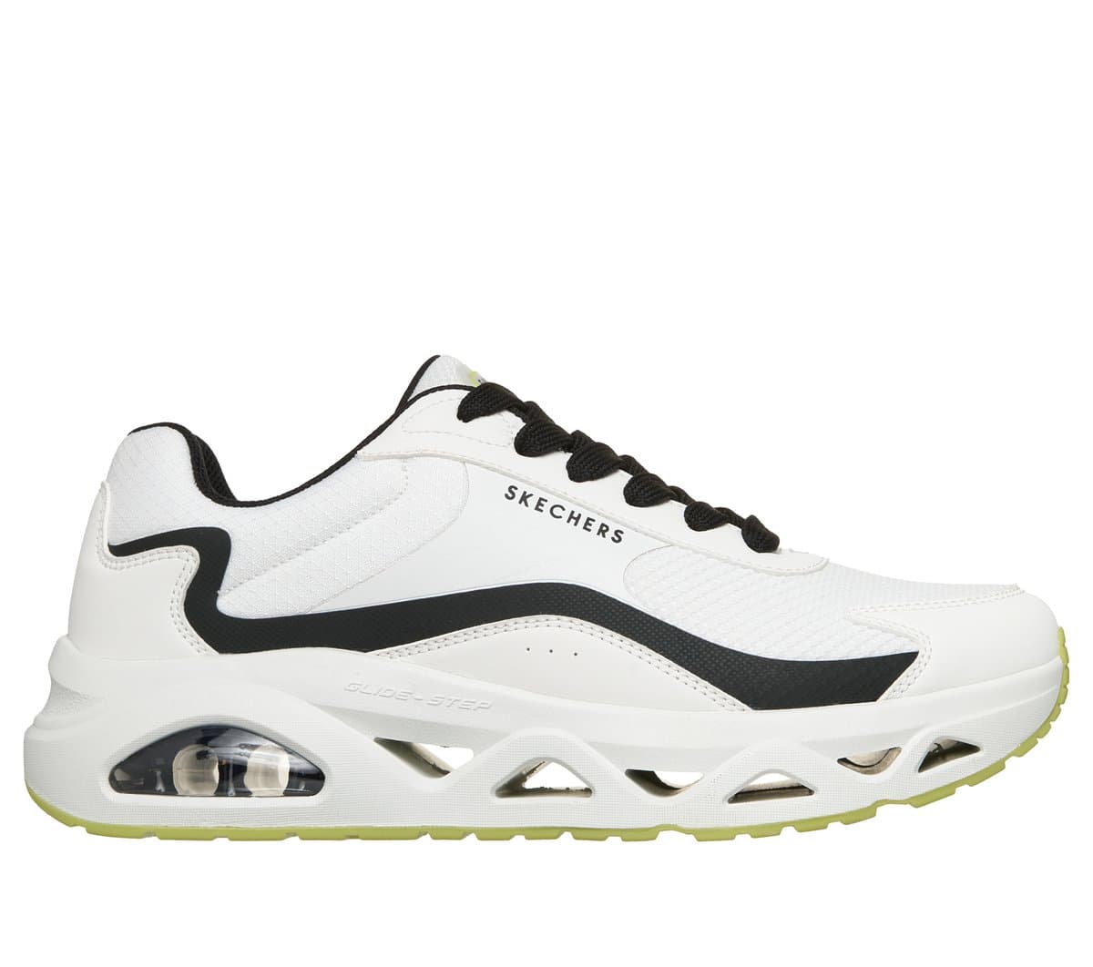 Skechers Men's UNO Glide-Step - Glide Surge Sneaker in White/Black, Size 10