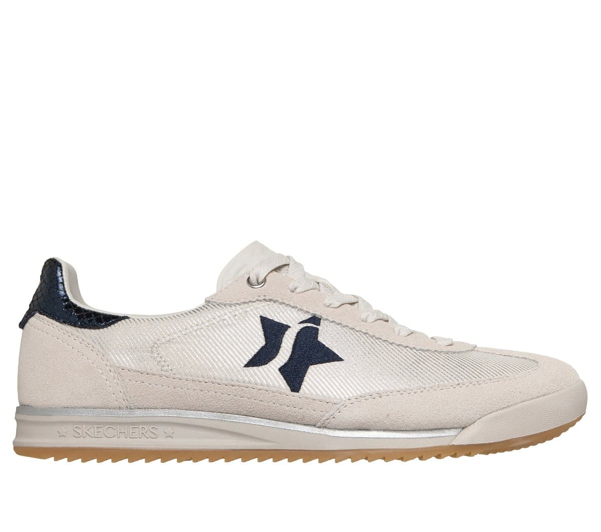 Skechers Women's SKX 92 - Perfectly Shimmered Sneaker in Off White/Navy Blue, Size 8