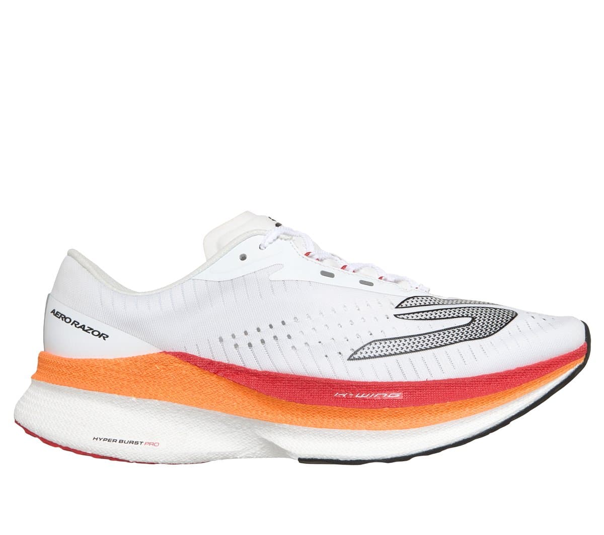 Skechers Men's Aero Razor Sneaker in White/Black/Orange, Size 10.5, Vegan, Machine Washable , Arch Fit , Hyper Burst