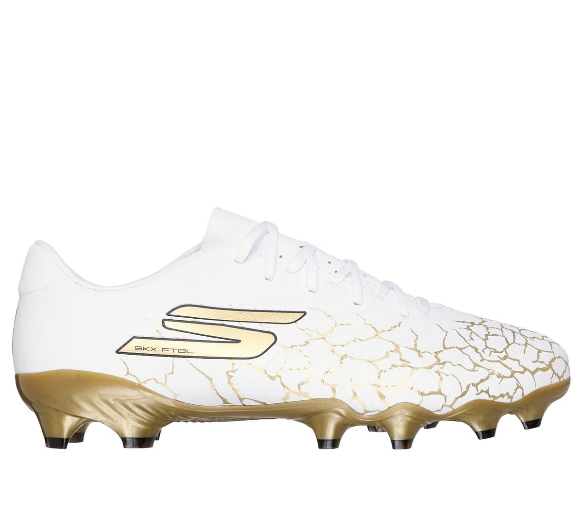 Skechers SKX_ 1.5 Academy FG Shoes in White/Black/Gold, Size 7.5