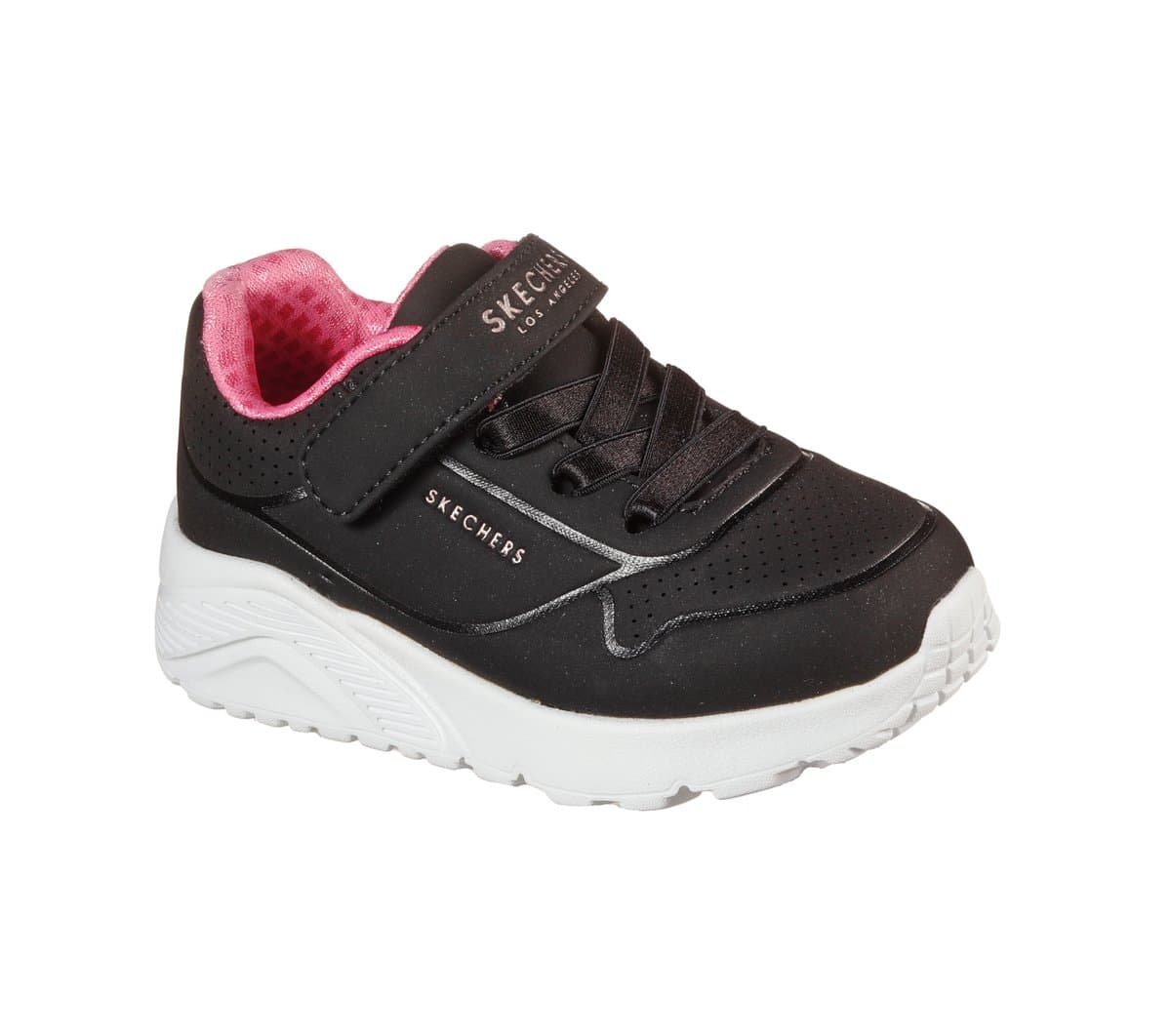 Skechers Uno Lite Sneaker in Black/Rose Gold, Size 4, Machine Washable