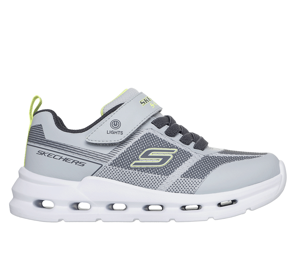 Skechers Boy's S-Lights: Glide-Step Lights Sneaker in Gray/Lime, Size 9.5