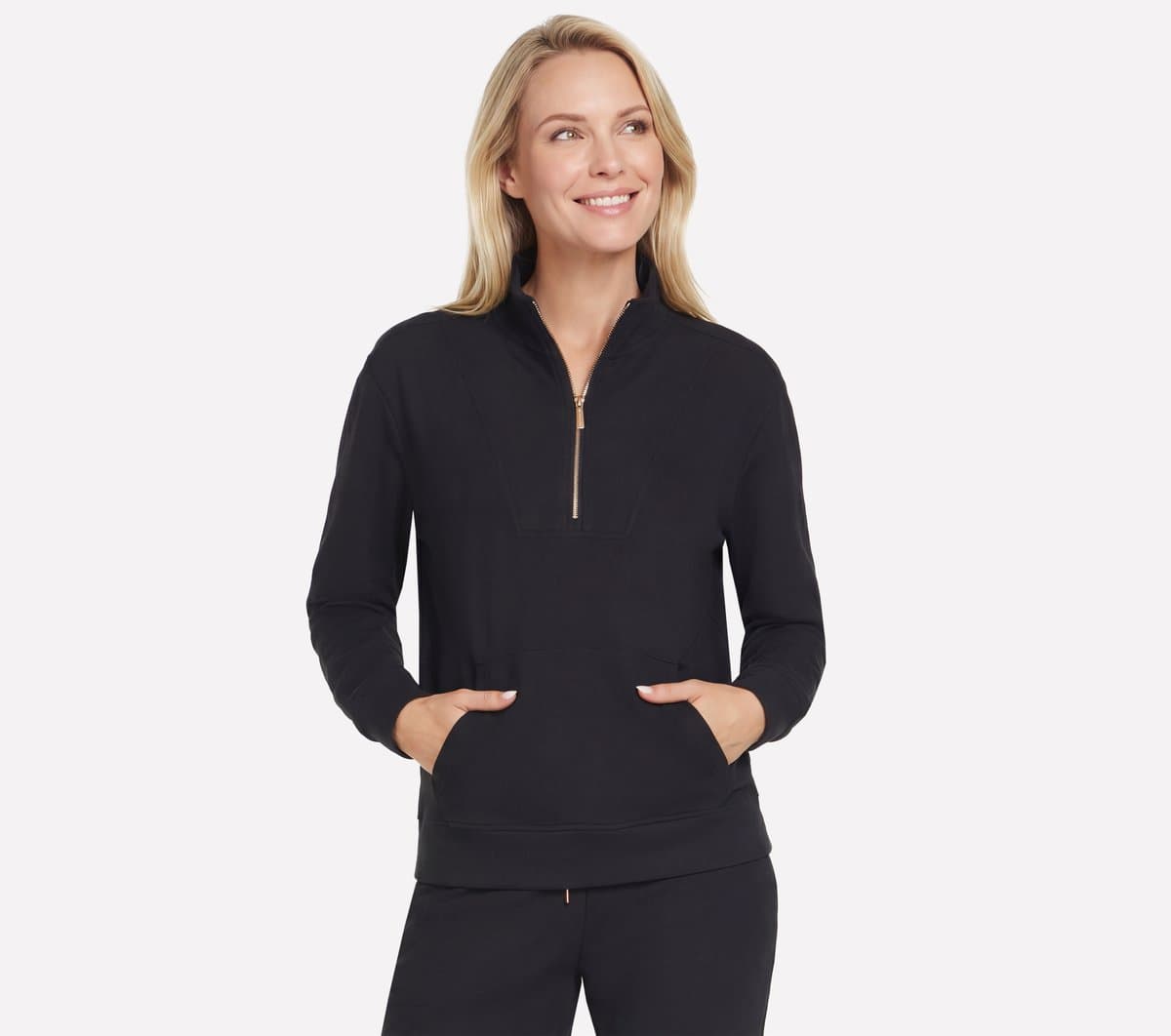 Skechers Women's GO LUXE Rib 1/4 Zip Top in Black, Size XS