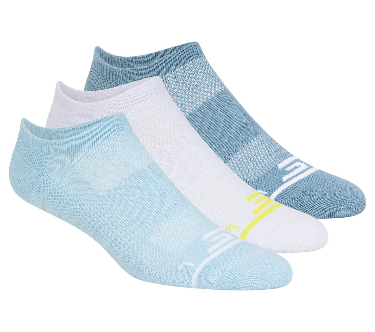 Skechers 3 Pack Women's No Show Premium Basic Socks in Blue/Turquoise, Size Medium