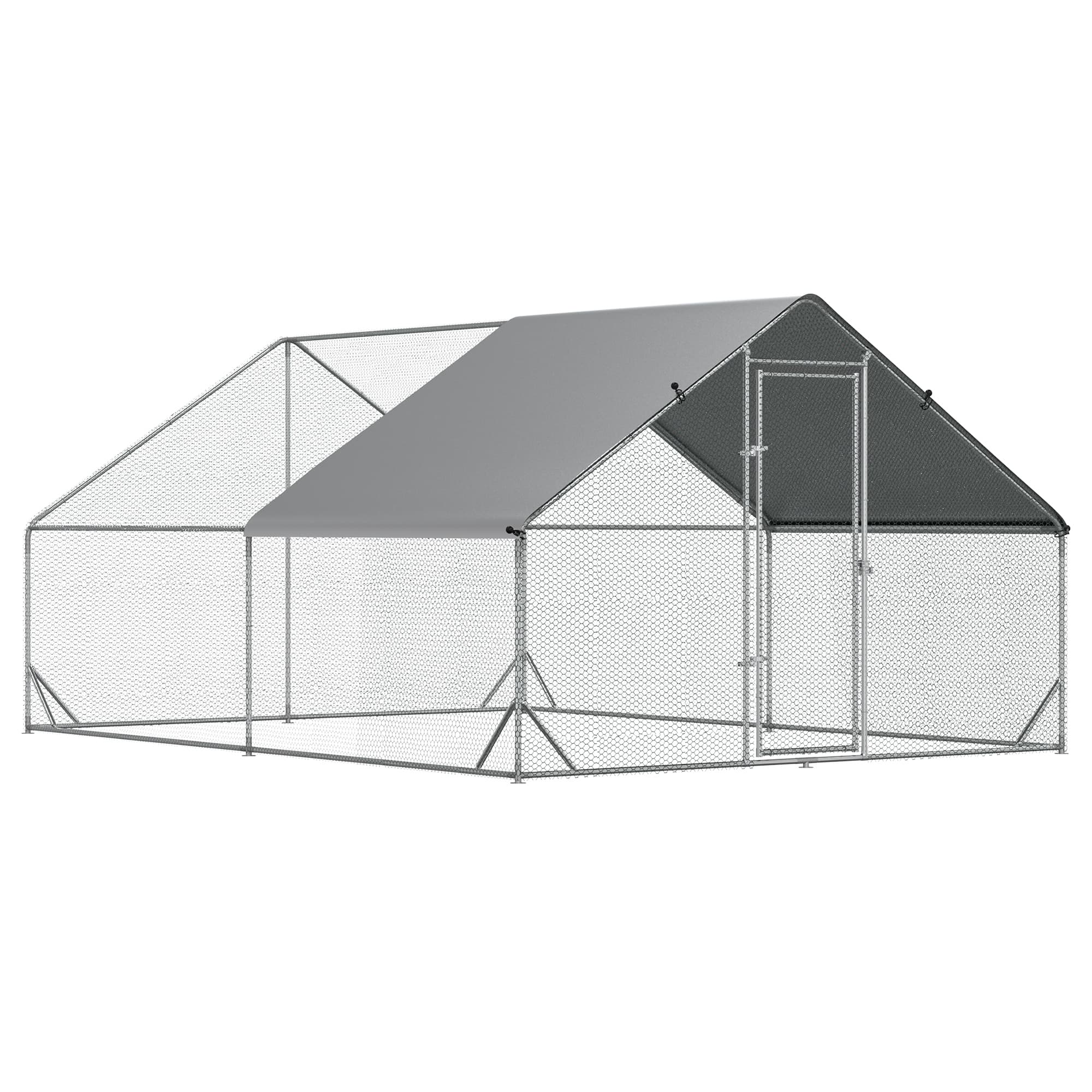 PawHut Walk In Chicken Run Galvanized Chicken Coop Hen Poultry House Cage Rabbit Hutch Pet Playpen Backyard w/ Water-Resist Cover | Aosom Ireland