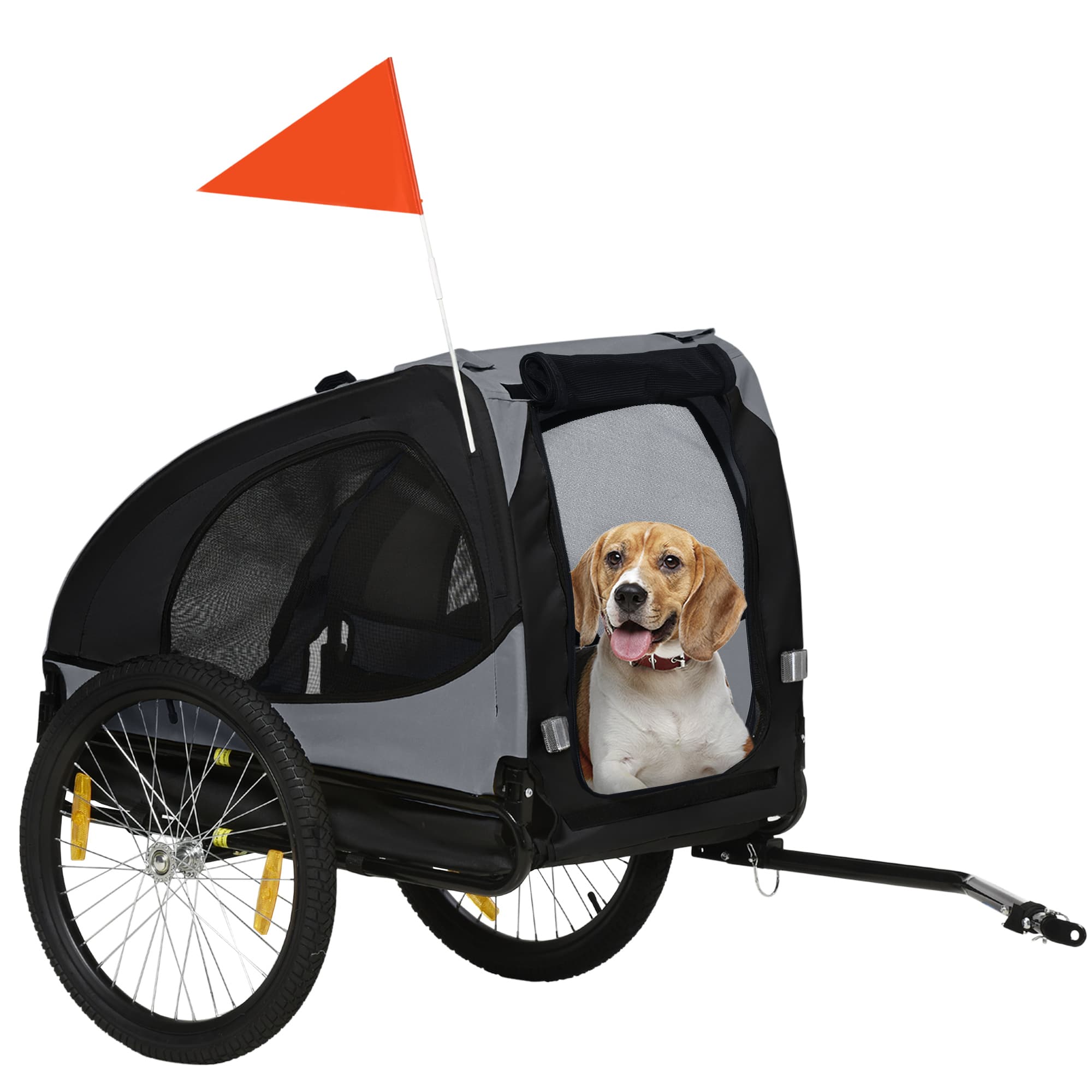 PawHut Pet Trailer, Mesh Windows, Roll-Up Cover, Universal Hitch, Steel Frame, Black, 140 x 71 x 83 cm | Aosom Ireland