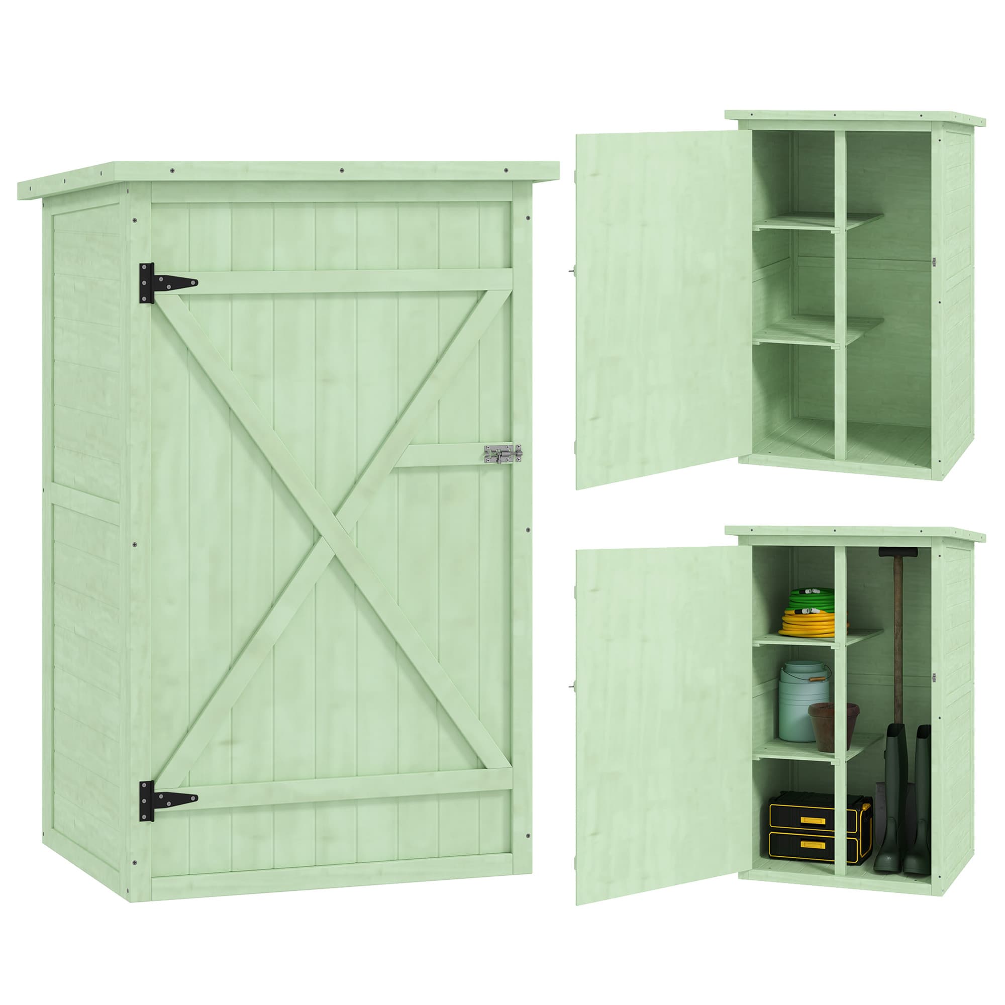 Outsunny Wooden Small Shed, Garden Storage Shed with Shelves and Bolt Latch, 75L x 56W x115H cm, Green| Aosom Ireland