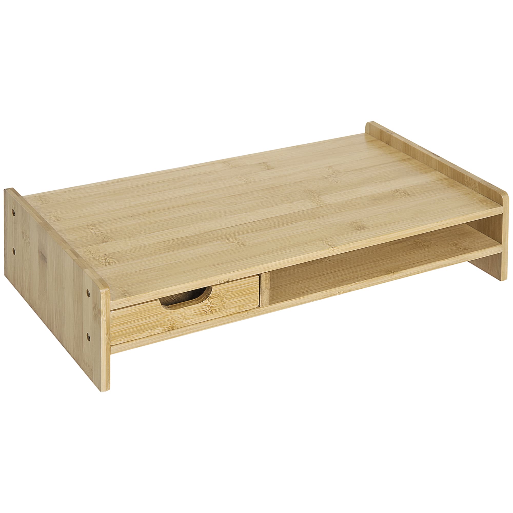 HOMCOM Bamboo Monitor Stand Wooden Desktop Riser with Drawer PC Laptop Organizer Space Saving | Aosom Ireland