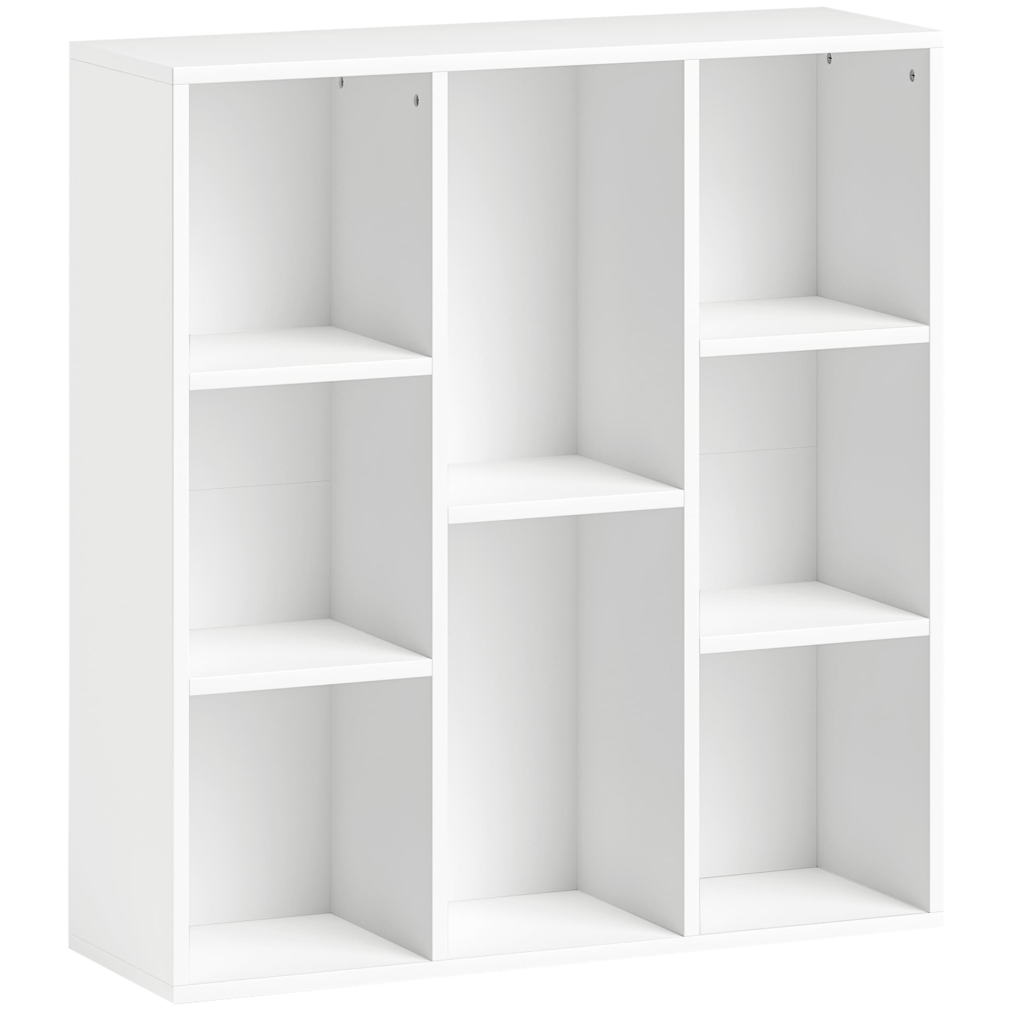 HOMCOM 3-Tier Bookcase, 8 Compartments, Particleboard Storage Shelf, White | Aosom Ireland