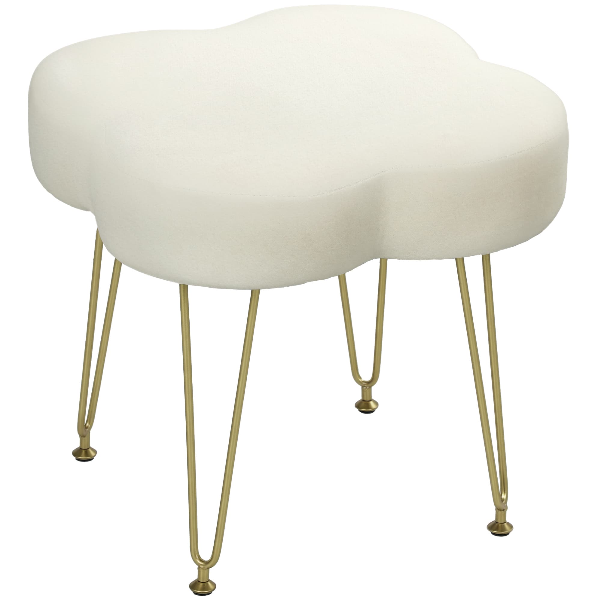 HOMCOM Upholstered Stool, Clover-Shaped Seat, Fabric Cover, Steel Legs, Cream White | Aosom Ireland