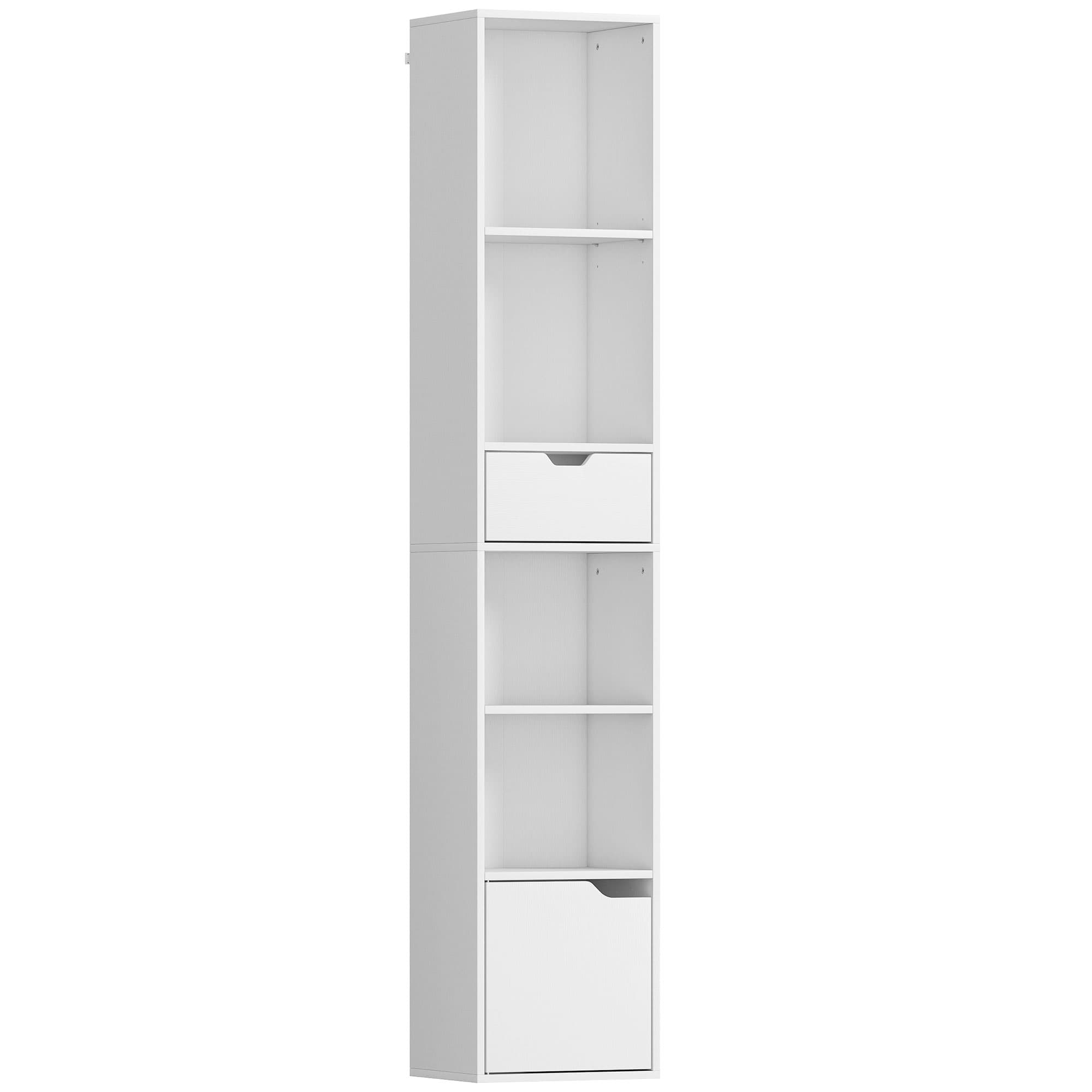 HOMCOM Bookcase with 6 tiers, 3-step adjustable, with drawer, cabinet door, adjustable shelf, display shelf, particleboard, White | Aosom Ireland