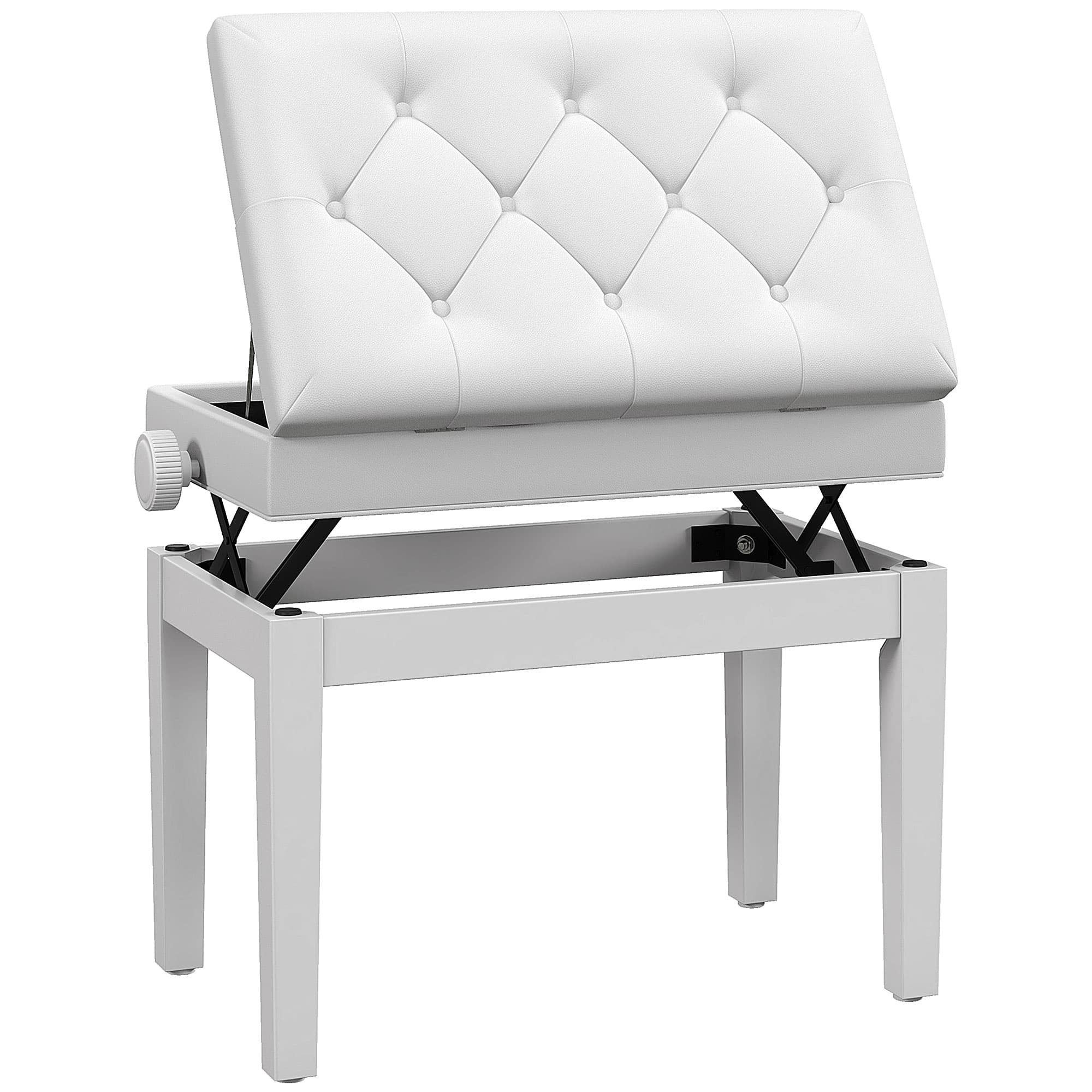 HOMCOM Adjustable Piano Stool with Storage Compartment and Padded Seat, 54.5x33x48-58 cm, White | Aosom Ireland