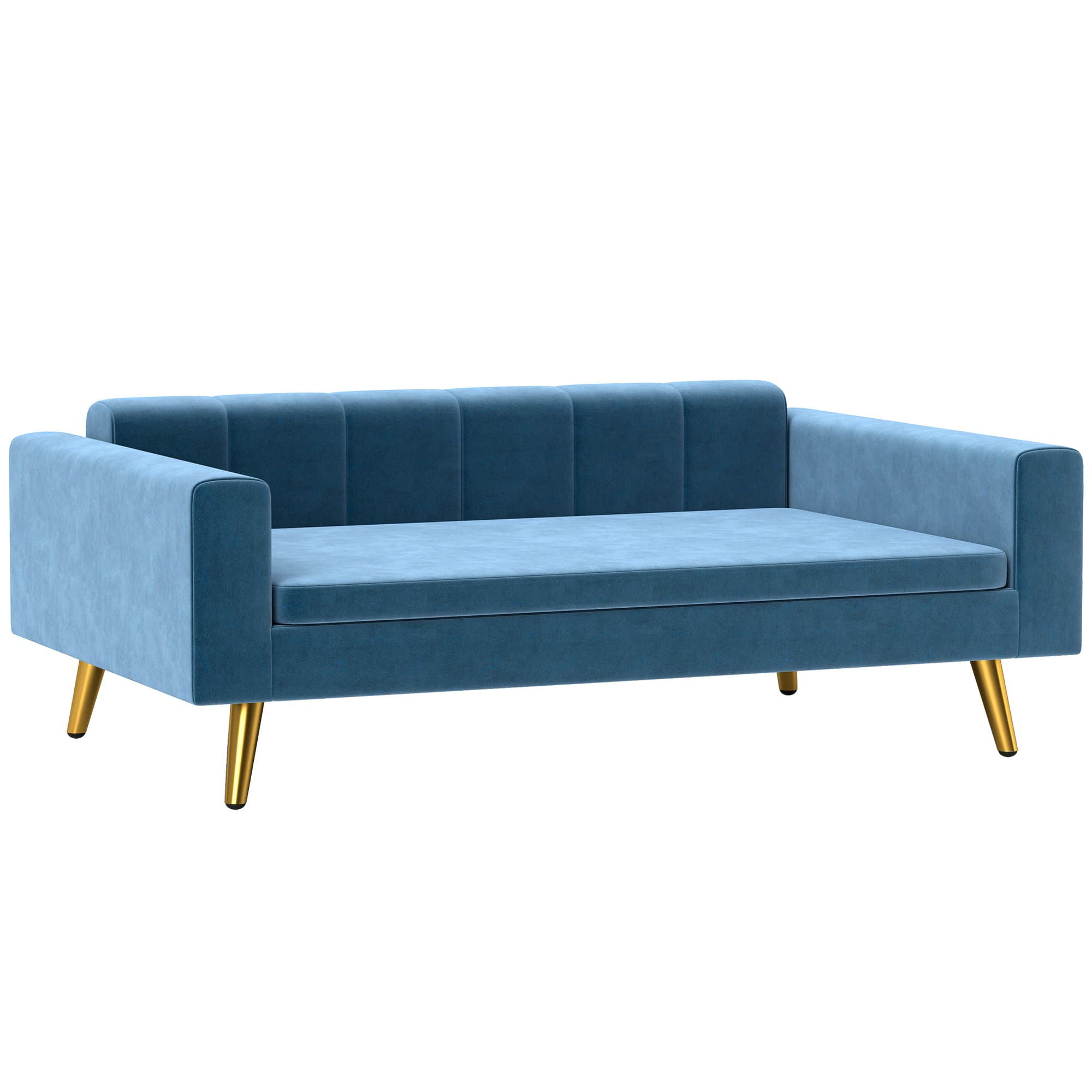 PawHut Dog Sofa Dog Bed Scandinavian Design Plush Cushion Gold Metal Legs 94 x 59.5 x 31.5 cm Silky Velvet Blue | Aosom Ireland