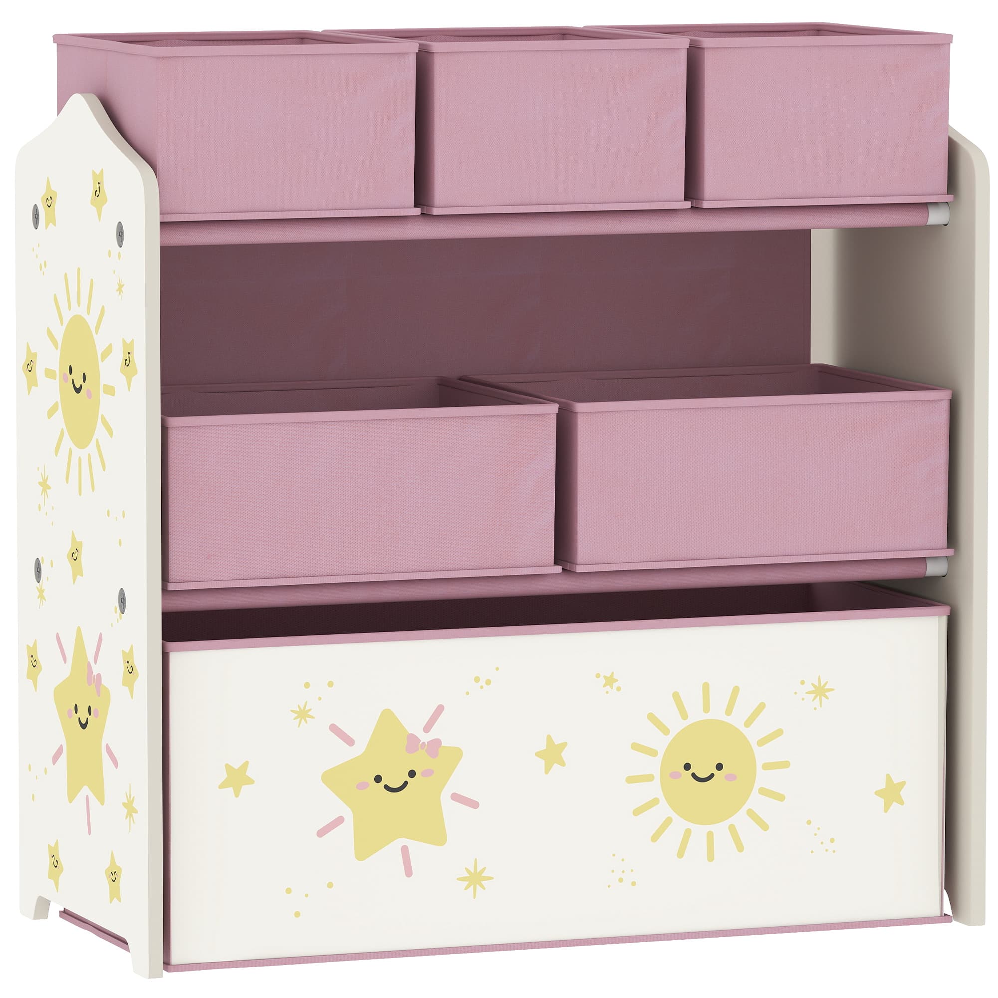 AIYAPLAY Kids Toy Storage Units, 3-Tier Toy Organiser Shelf with 6 Removable Boxes for Kids, Bedroom, Playroom, Pink | Aosom Ireland