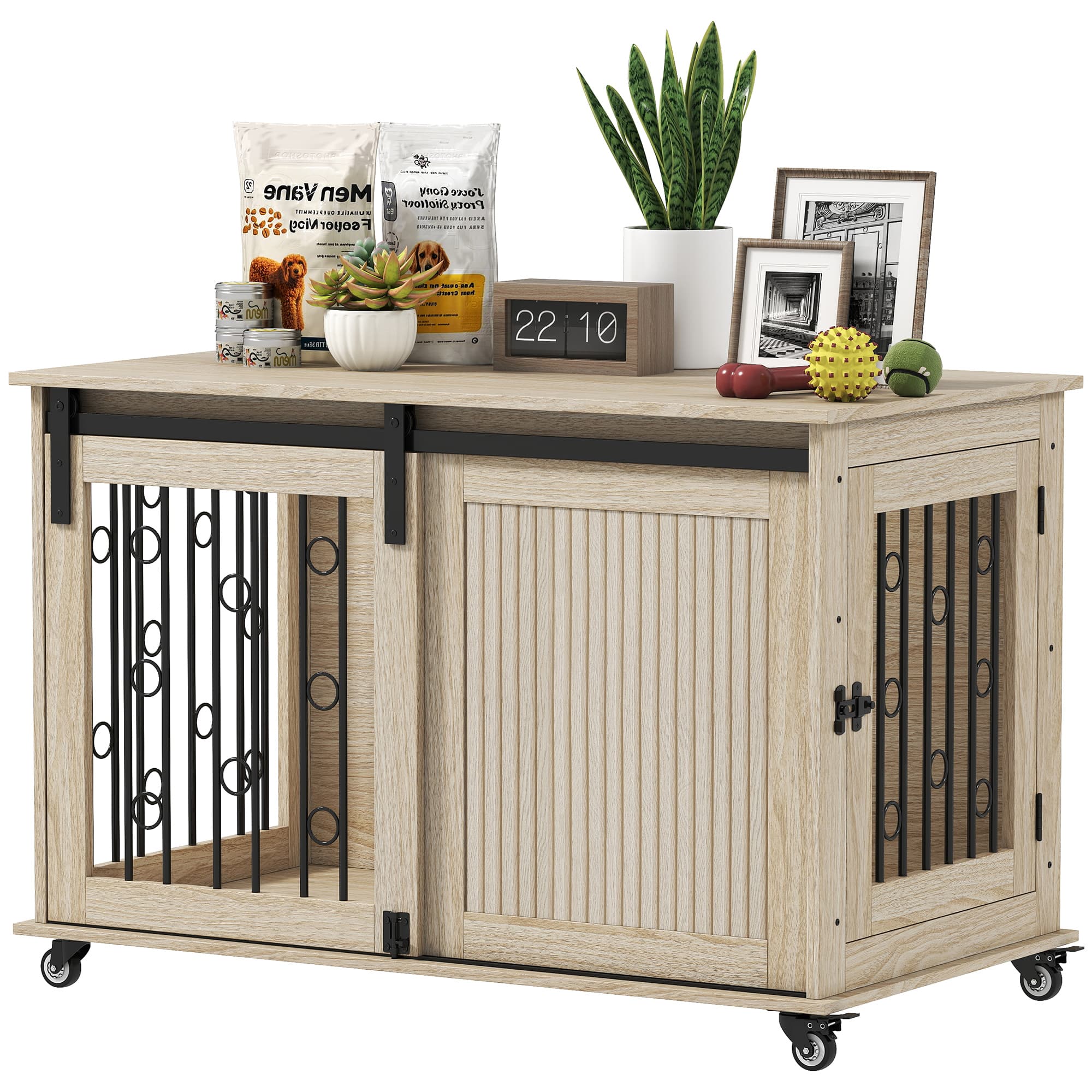 PawHut Dog Crate for Medium and Large Dogs Modern Side Table with 2 Doors and Latch 100x56x65 cm Oak | Aosom Ireland