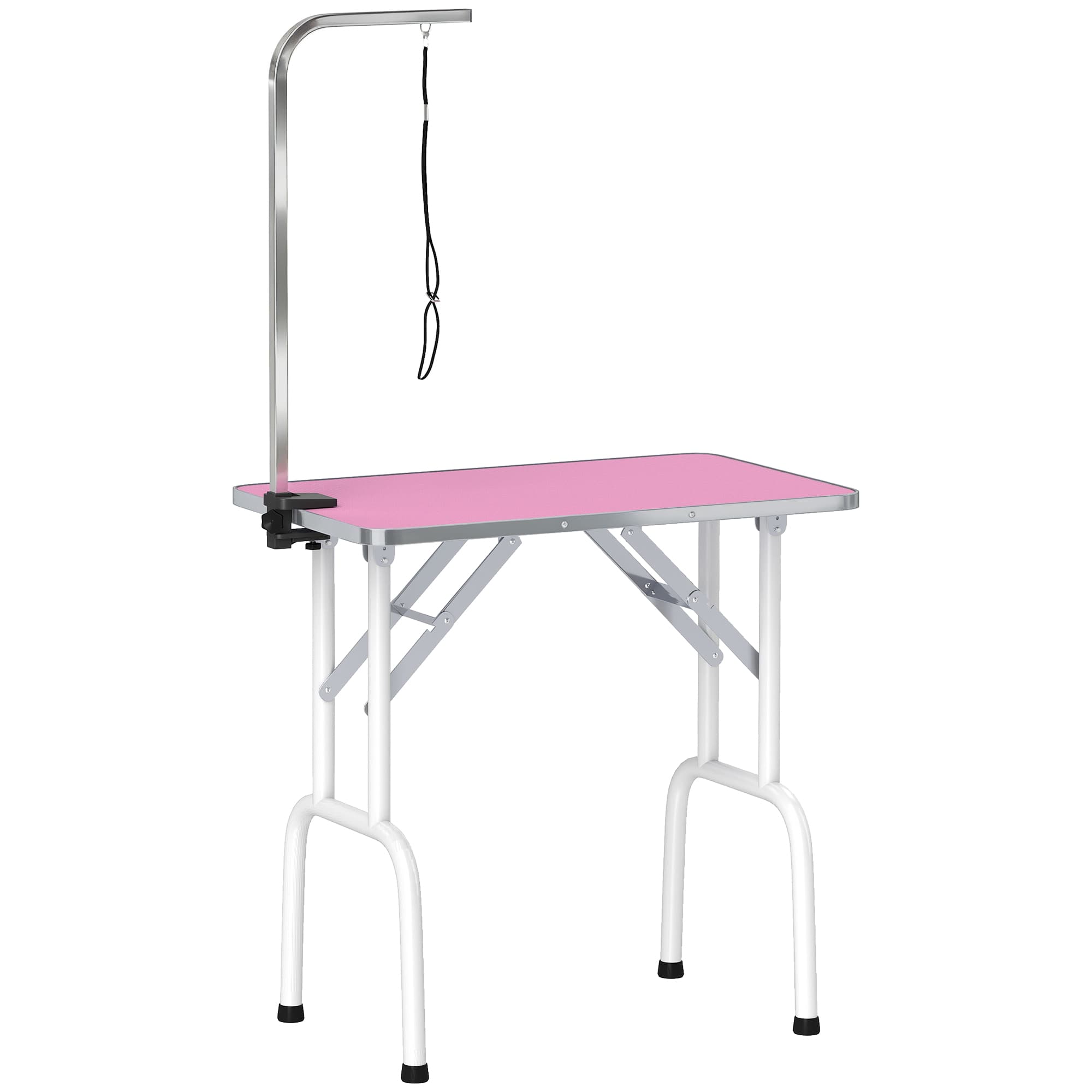 PawHut 32" Foldable Dog Grooming Table Pet Drying Beauty Table Adjustable Fixed Arm Rubber Top, Pink | Aosom Ireland