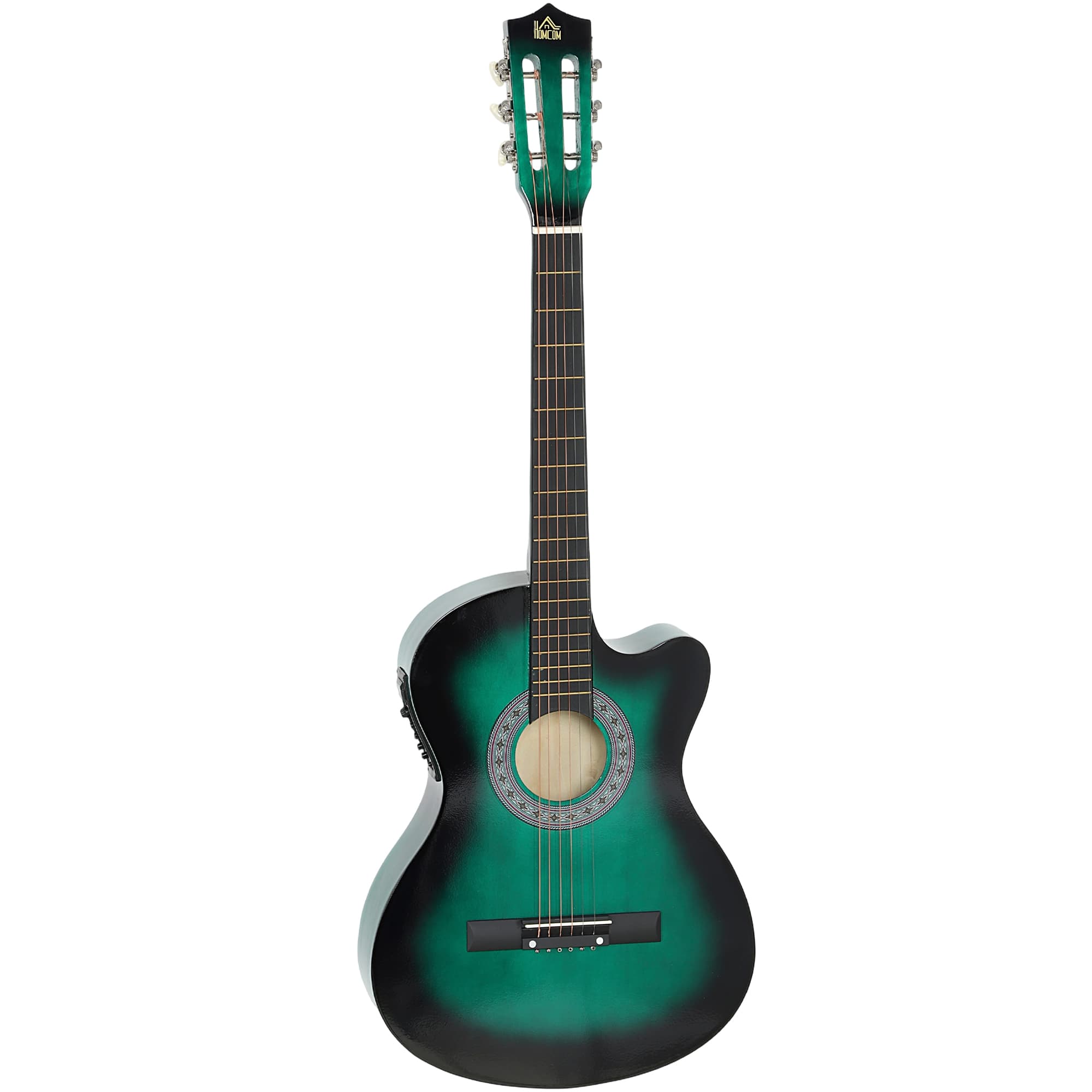 HOMCOM 38 Inch Acoustic Electric Guitar, Beginner Junior Adult Guitar Gloss Finish with Carrying Case - Dark Green | Aosom Ireland