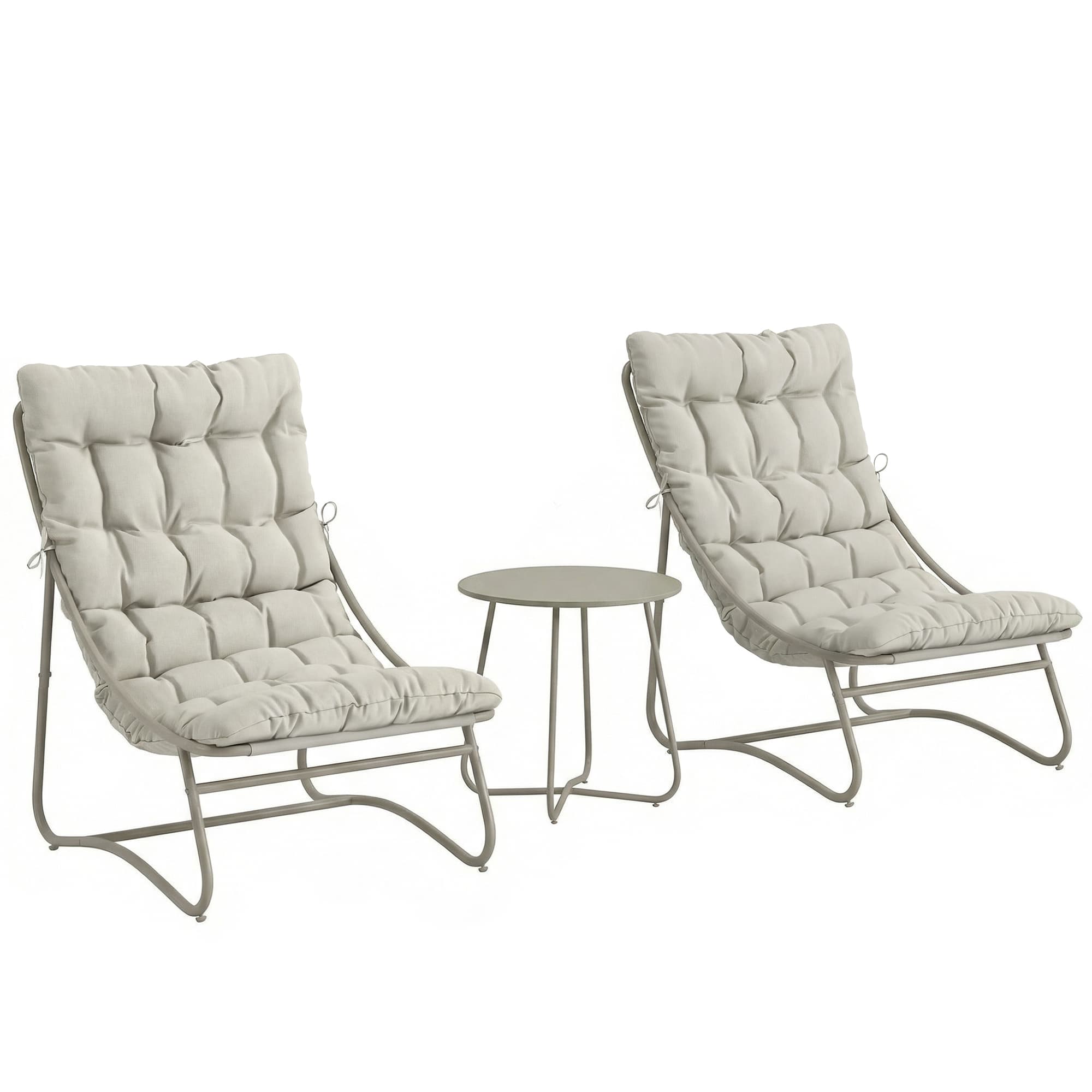 Outsunny 3-Piece Garden Set with 2 Lounge Chairs, Coffee Table and Cushions for Outdoor Patio Balcony Light Grey | Aosom Ireland