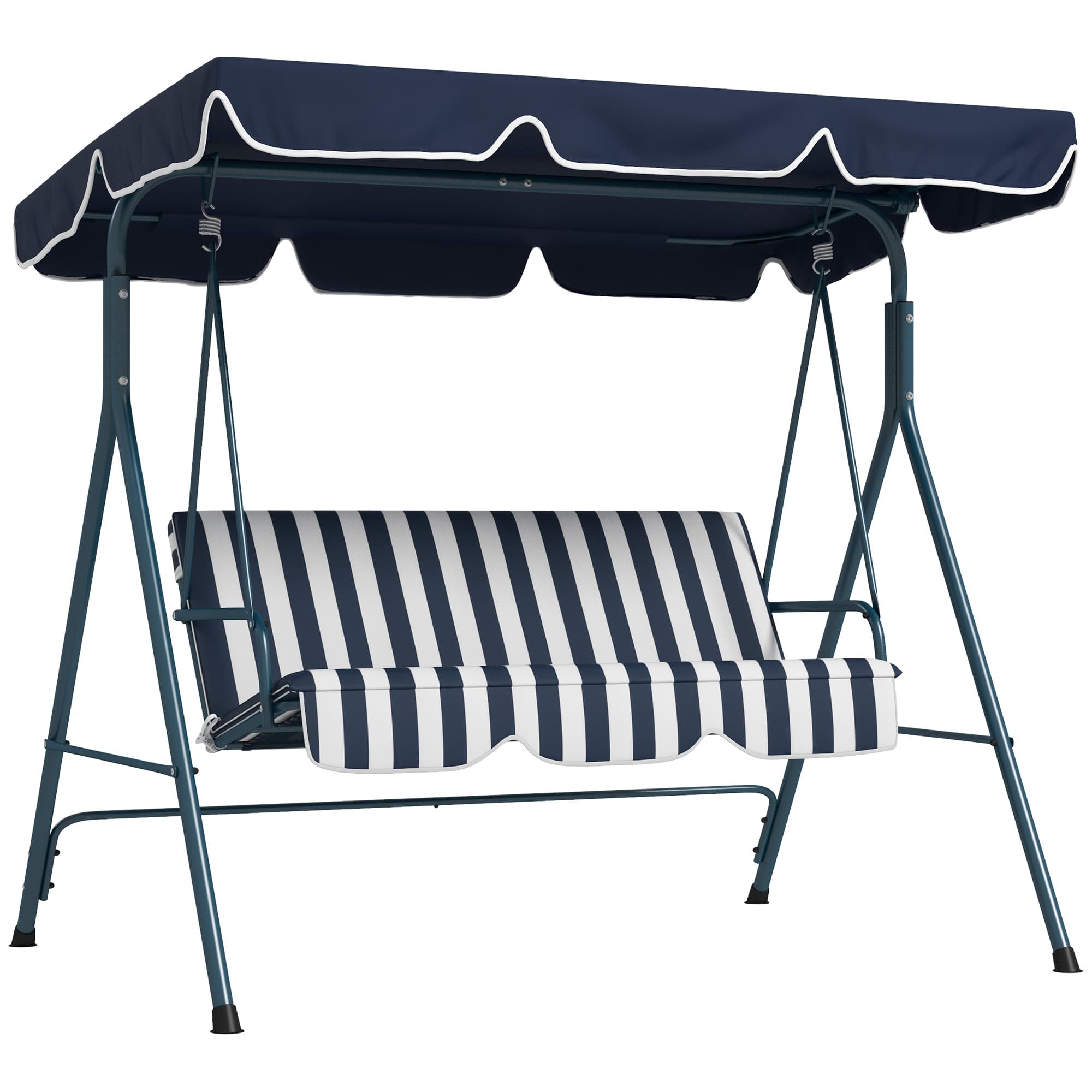 Outsunny Three-Seater Garden Swing Chair, with Adjustable Canopy - Blue Stripe | Aosom Ireland
