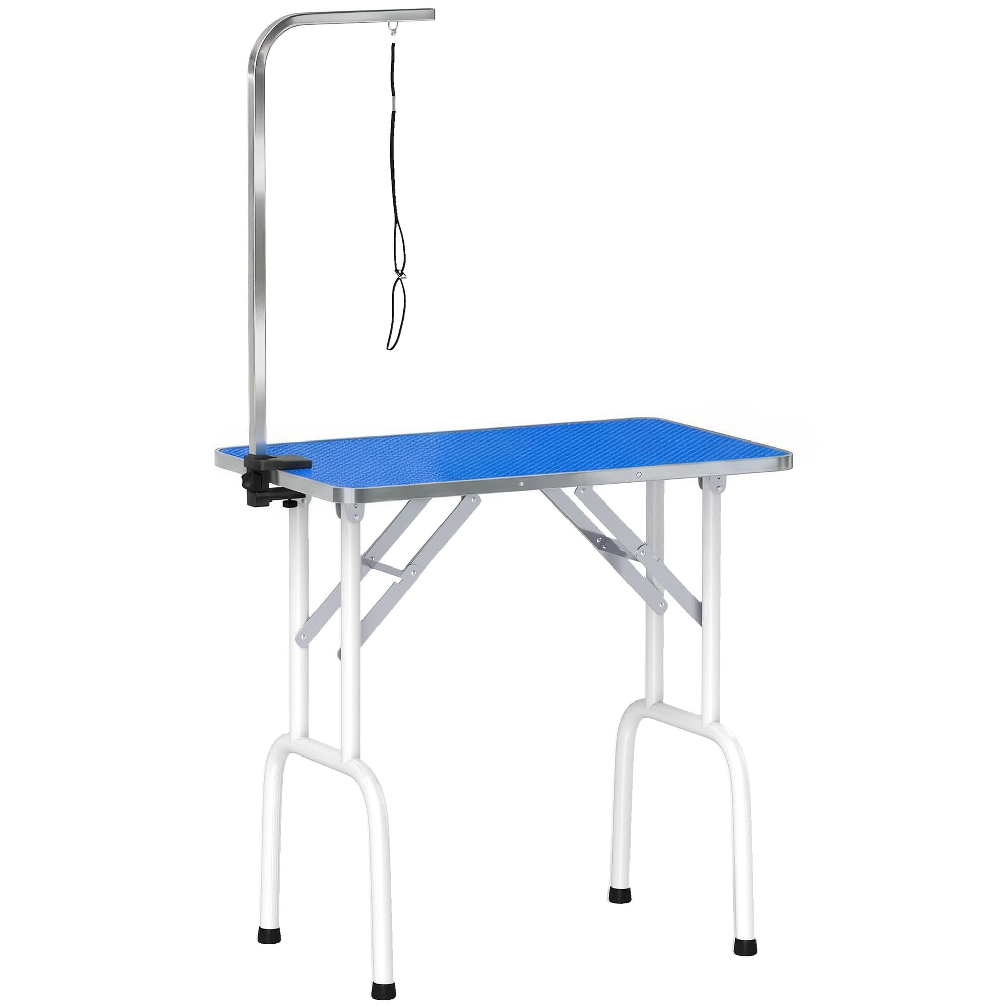 PawHut 32" Foldable Dog Grooming Table Pet Drying Beauty Table Adjustable Fixed Arm Rubber Top, Blue | Aosom Ireland