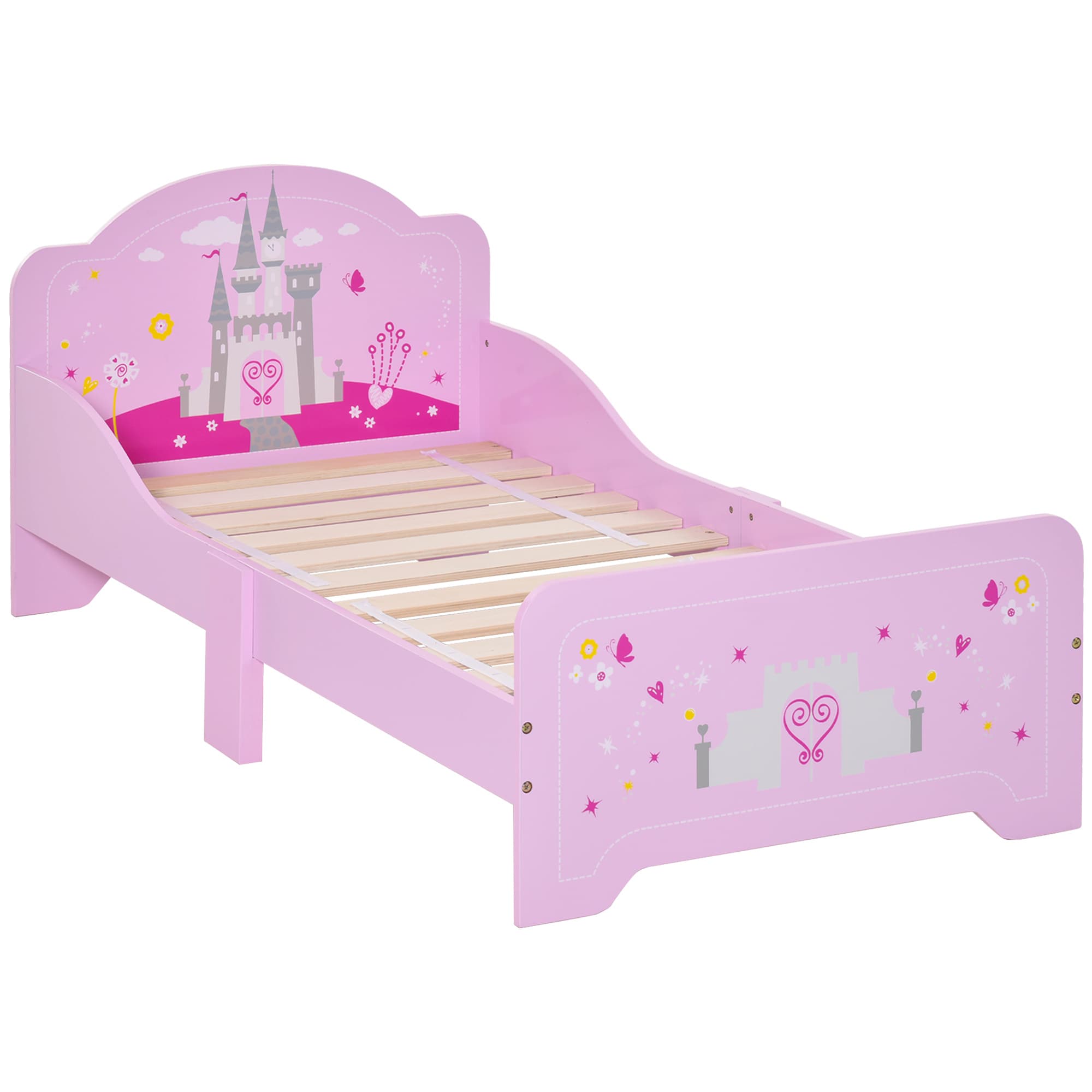 HOMCOM MDF Kids Castle Design Kids Single Bed Pink | Aosom Ireland