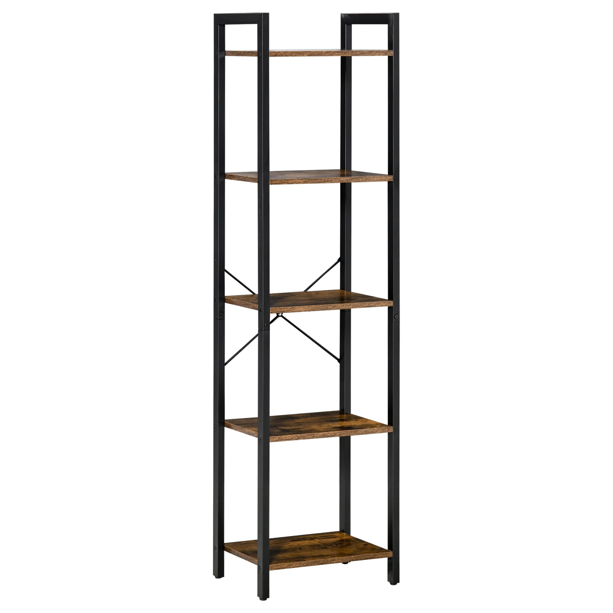 HOMCOM Industrial Style Bookcase H154 cm 5 Shelves Black Steel Particleboard Aged Wood Look | Aosom Ireland