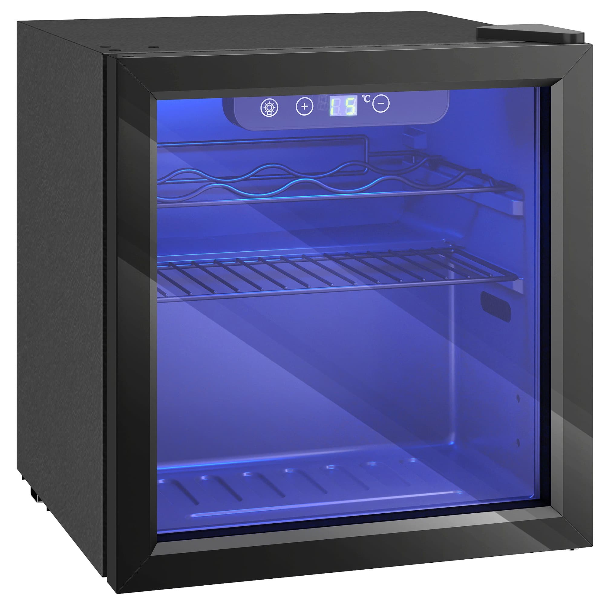 HOMCOM 12 Bottle Wine Cooler, 36 Litre Capacity, 4-16°C Under Counter Drinks Beer Wine Fridge with Glass Door, LED Light, Black | Aosom Ireland