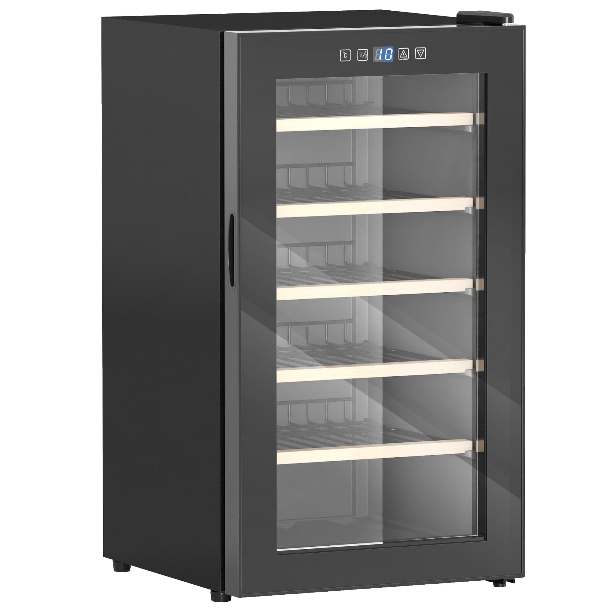 HOMCOM 41 Bottle Wine Fridge, 91 Litre Capacity, 45cm Freestanding Wine Cooler Fridge with Glass Door, LED Light, Digital Touch Screen, Temperature