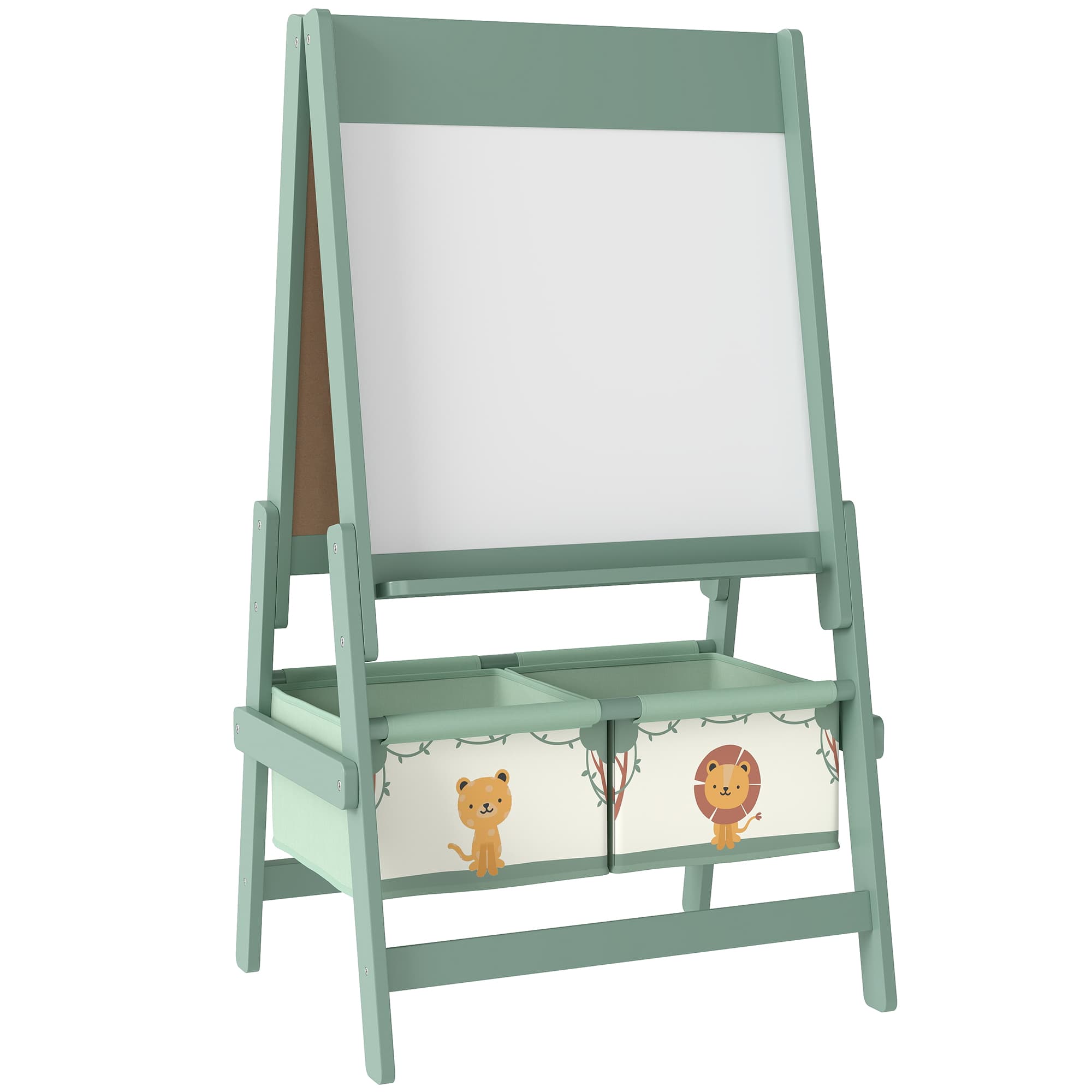 AIYAPLAY Art Easel for Kids, Double-Sided Whiteboard/Blackboard with Paper Roll, Two Storage Boxes, for Ages 3-8 Years, Green | Aosom Ireland