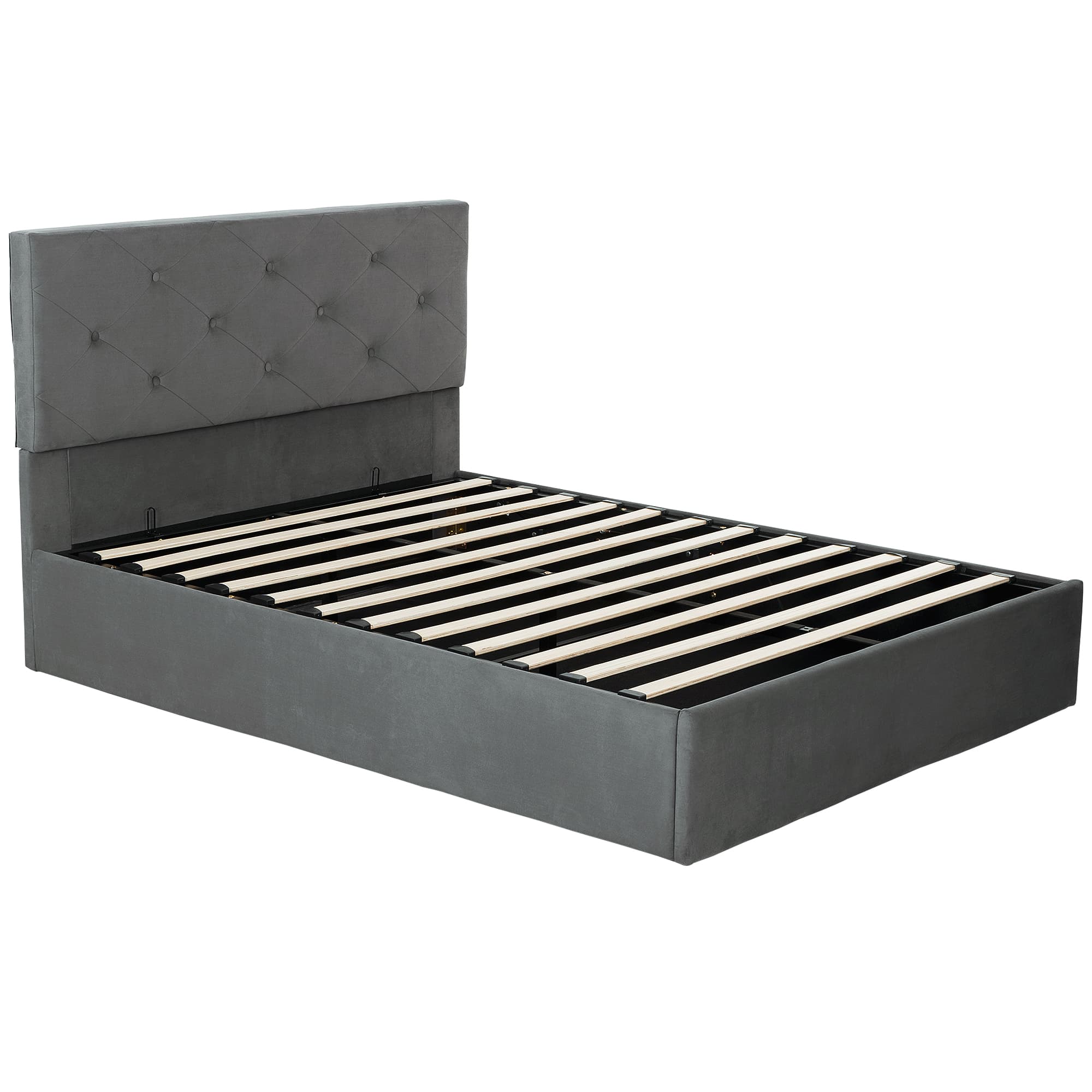 HOMCOM Double Bed Frame Gas End Lift Under Bed Storage Upholstered Platform Bed Tufted Headboard for 140 x 190 cm Mattress | Aosom Ireland