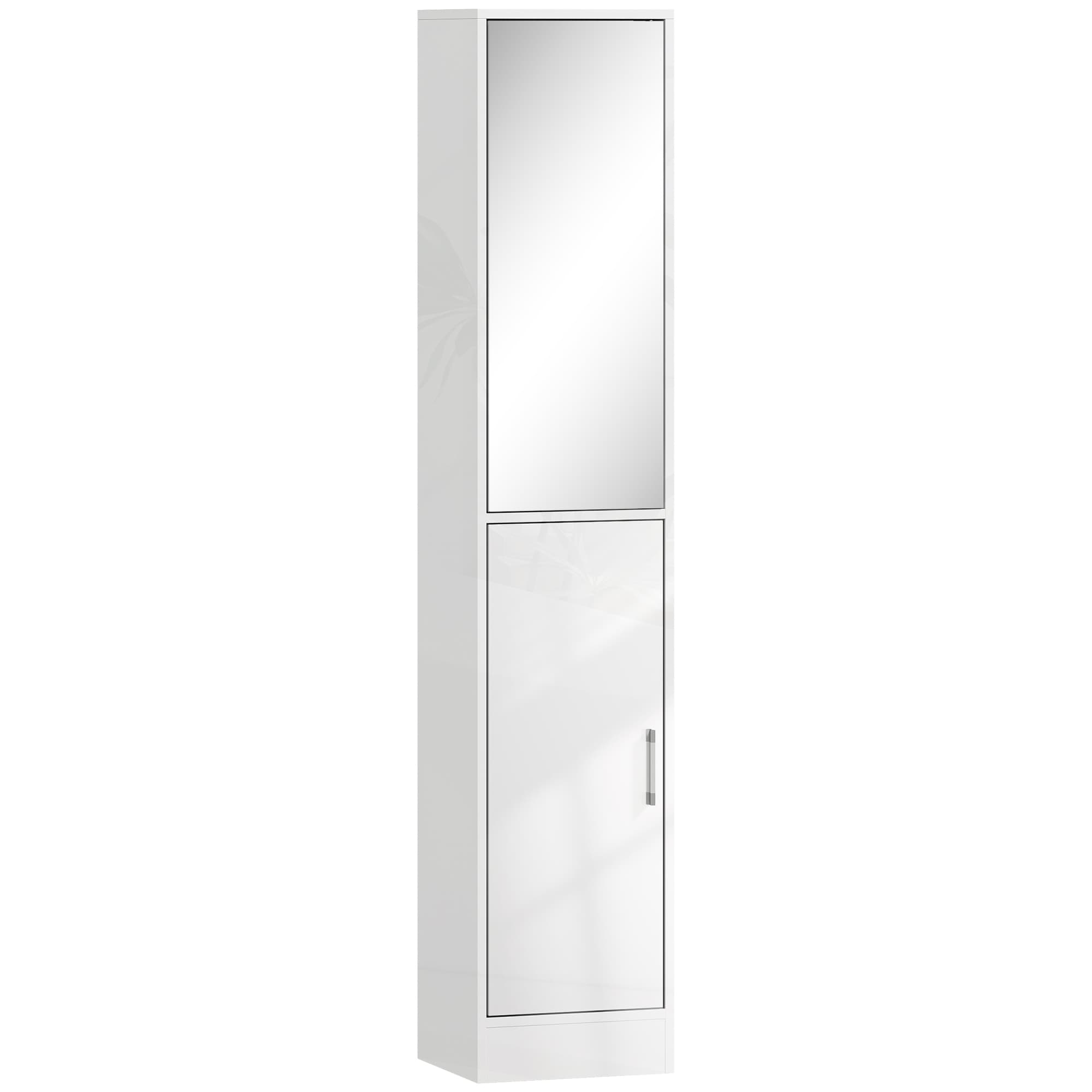 kleankin Tall Bathroom Cabinet with Mirror and Adjustable Shelf - High Gloss White | Aosom Ireland