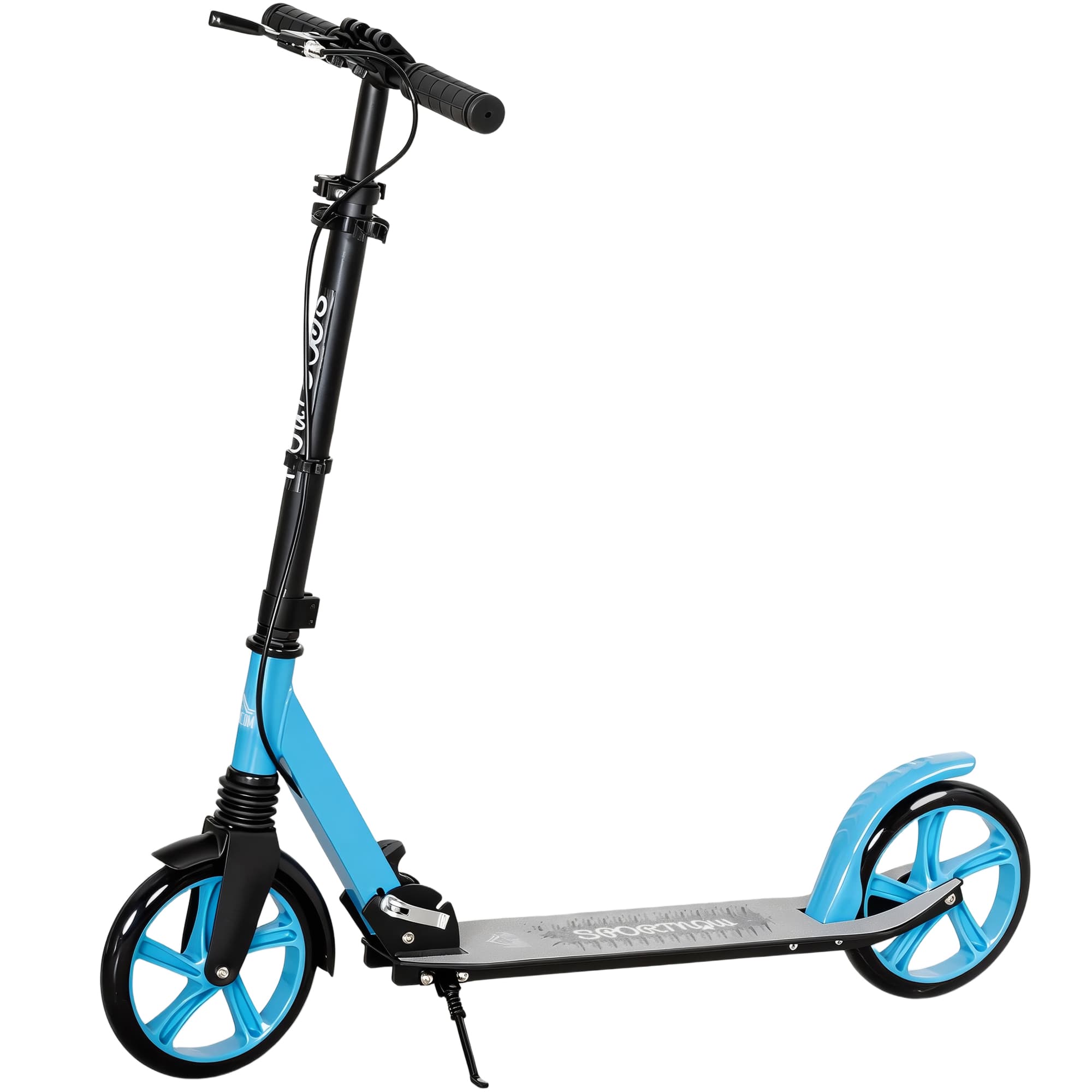 HOMCOM One-click Folding Kick Scooter for 14+ w/ Adjustable Handlebar, Push Scooter with Kickstand, Dual Brake System, Blue | Aosom Ireland