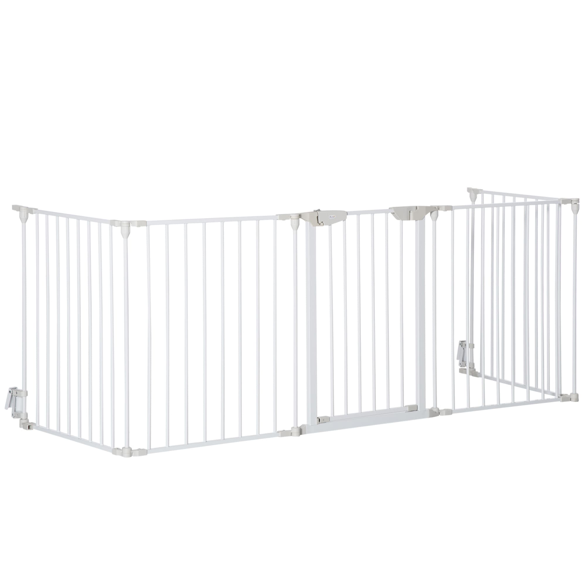 PawHut Pet Safety Gate 5-Panel Playpen Fireplace Christmas Tree Metal Fence Stair Barrier Room Divider with Walk Through | Aosom Ireland