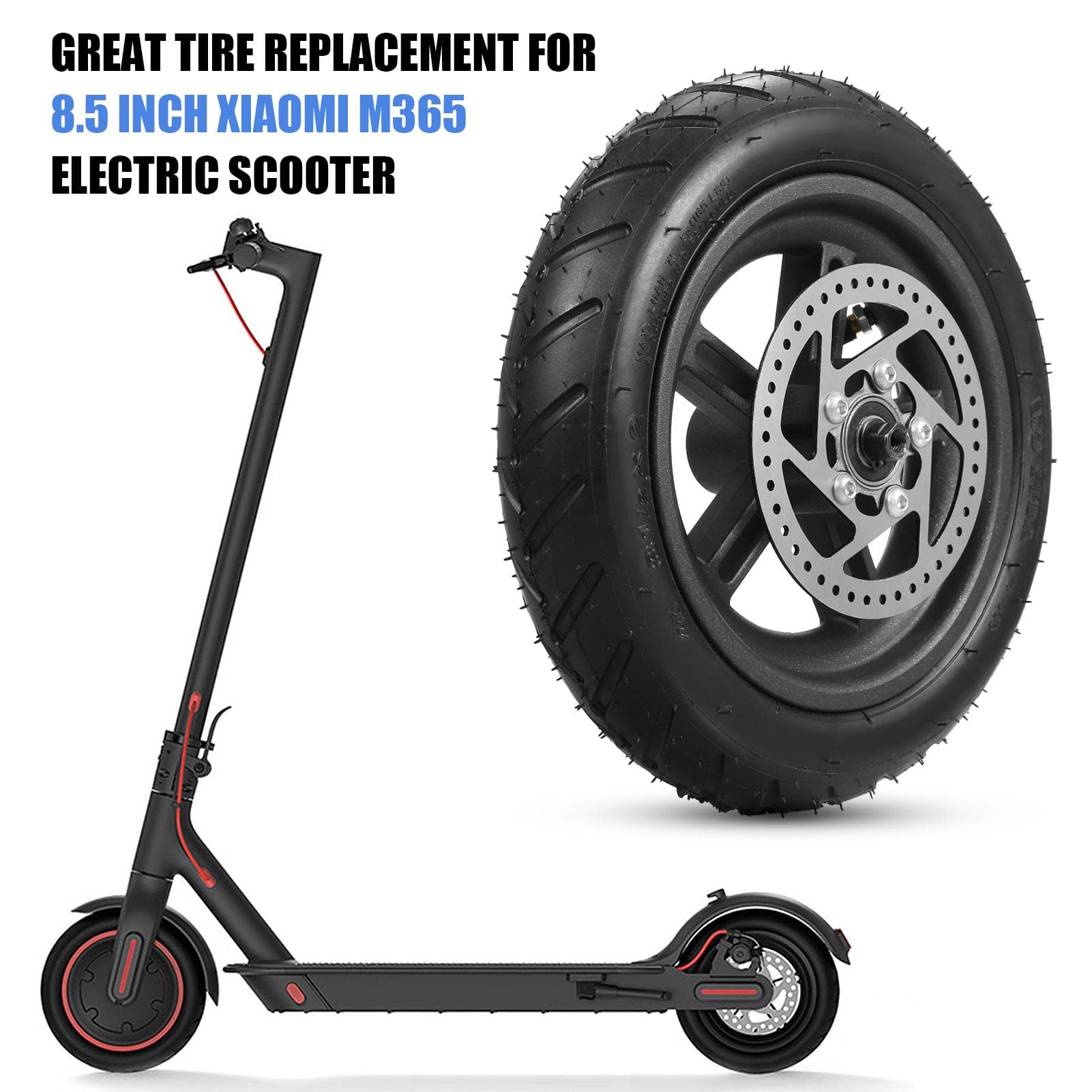 Electric Scooter Rear Tire with Wheel Hub Disc Brake Set 8.5 inches Inflatable Electric Scooter black
