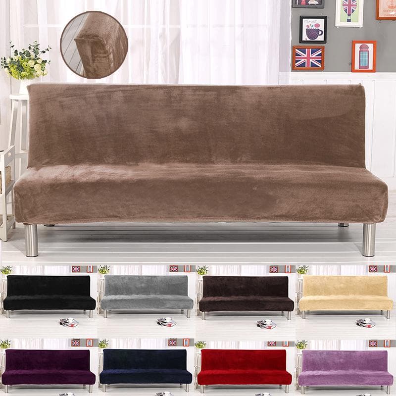 Plush Folding Sofa Bed Cover Velvet Thick Slipcover Case For Armless Sofa Bed Sheet Couch Cover Elastic Futon Cover Winter camel
