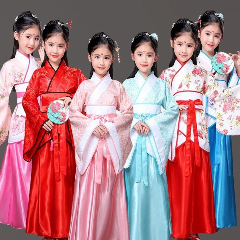 Costume Girls Children Kimono Traditional Vintage Ethnic Fan Students Chorus Dance Costume Japanese Yukata Kimono Style 120cm