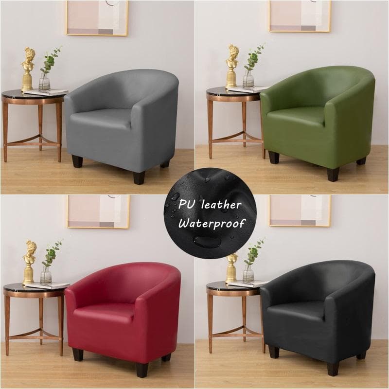 Pu Leather Waterproof Tub Sofa Cover Anti -Dirty Club Chair Slipcover Solid Color Couch Covers Protector Furniture Living Room