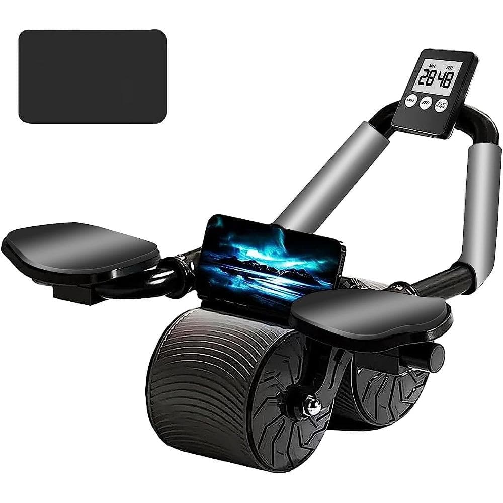 Automatic Rebound Ab Abdominal Exercise Roller with Elbow Support and Timer, abs roller wheel core exercise equipment black