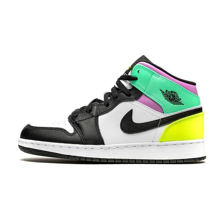 Air Jordan 1 Mid GS Pastel Kids Sneakers White Volt Green-Glow 554725-175 cm