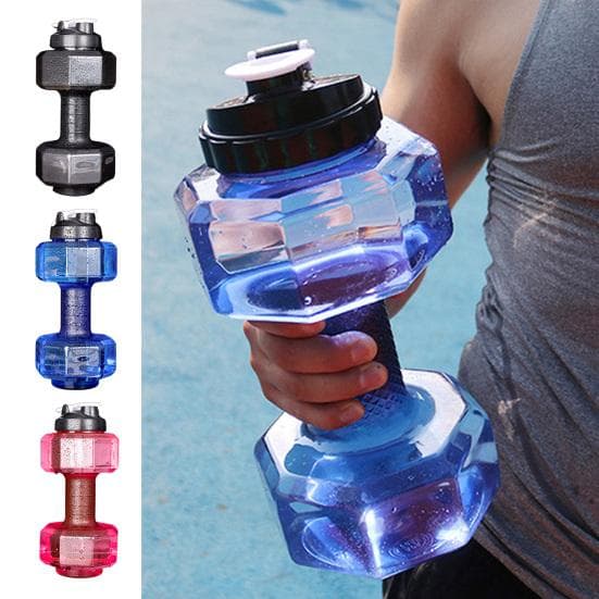 500/1500/2200/2600ML Dumbbell Sports Water Bottle Clear Portable Arm Strength Training Workout Water Drinking Cup Home Gym Fitness Equipment blue