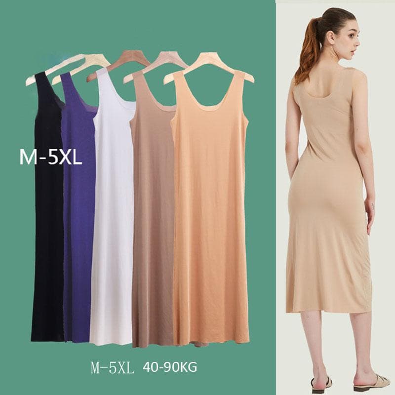 Plus Size Seamless Full Slips Dresses For Women Summer Ice Silk Cool Petticoat Underkirt Sleeveless Underwear Slips Dress M-5XL cm