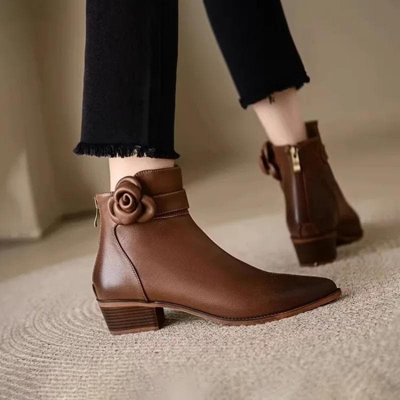 Shoes Female 2024 Ankle Women's Boots Elegant Modern Boots Women Appliques Pointed Toe Back Zip Low Heel Outdoor Shoes Women cm off white