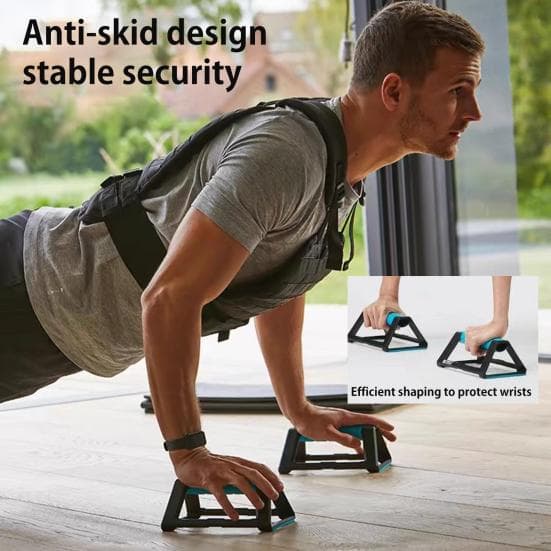2Pcs Push-Up Bar Stand Hold Up to 110kg Ergonomic Anti-slip Home Gym Fitness Strength Training Triangle Plank Push-up Support Grip Handle blue