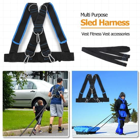 Sled Vest Harness with D-Ring Hook Heavy Duty Resistance Training Sleigh Tire Pulling Belt Adjustable Shoulder Strap Workout Equipment black